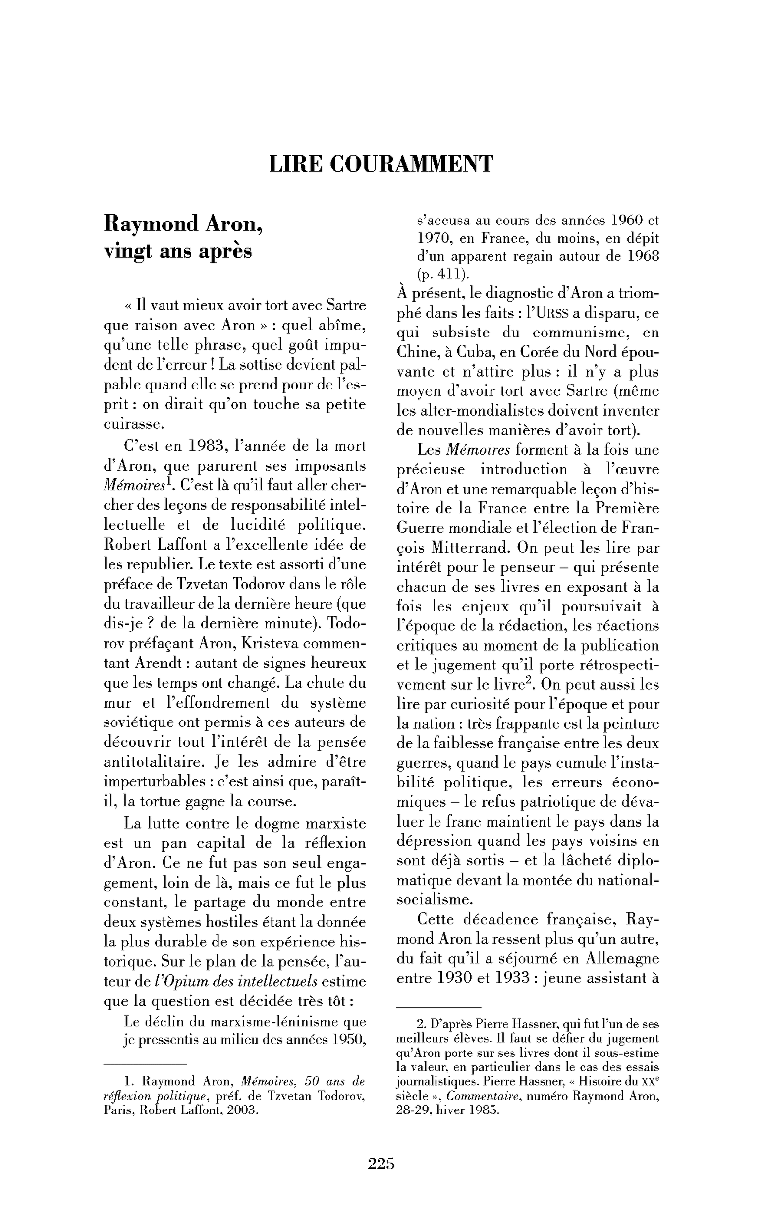 Raymond Aron, vingt ans après