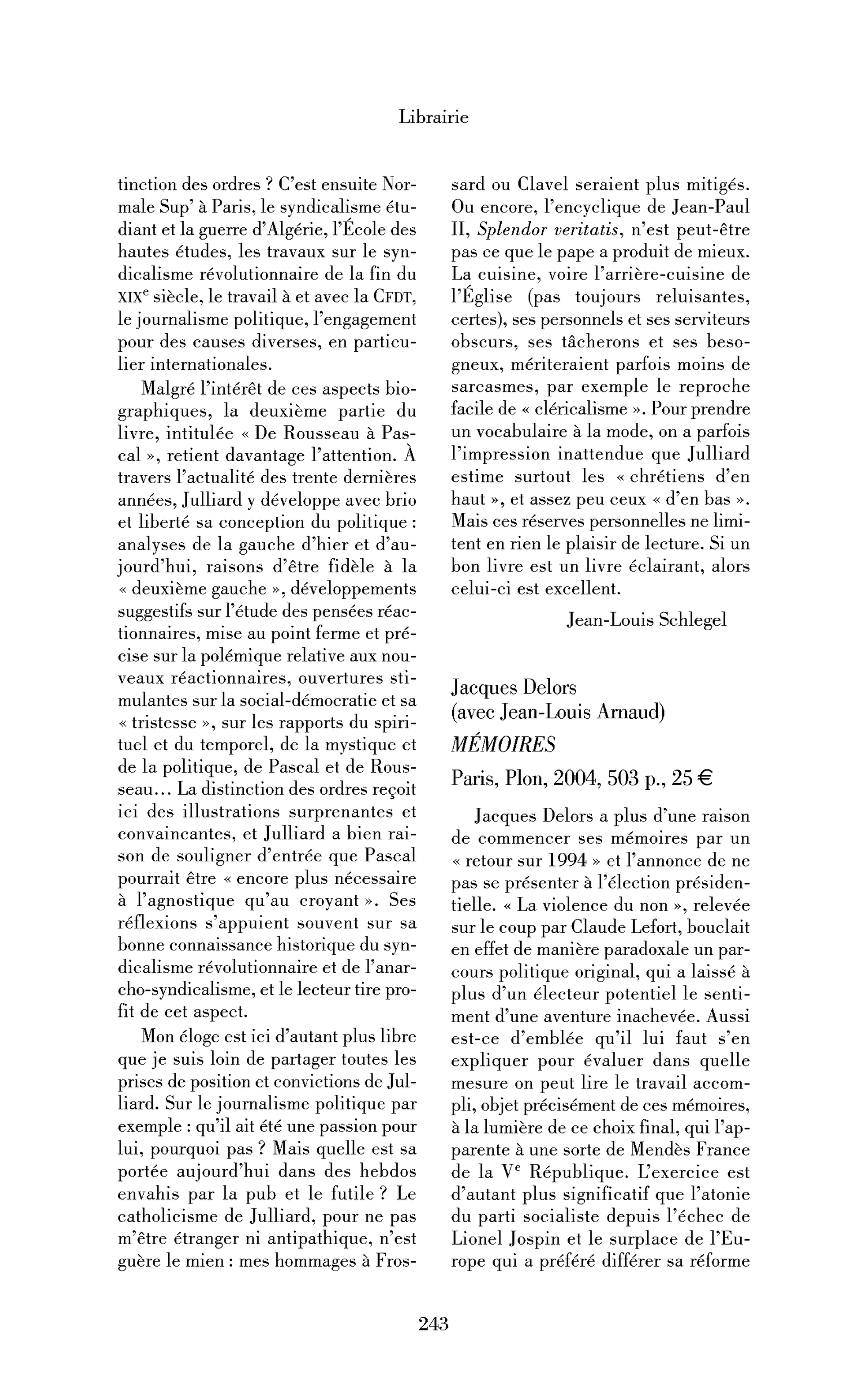 Jacques Delors (avec Jean-Louis Arnaud): Mémoires