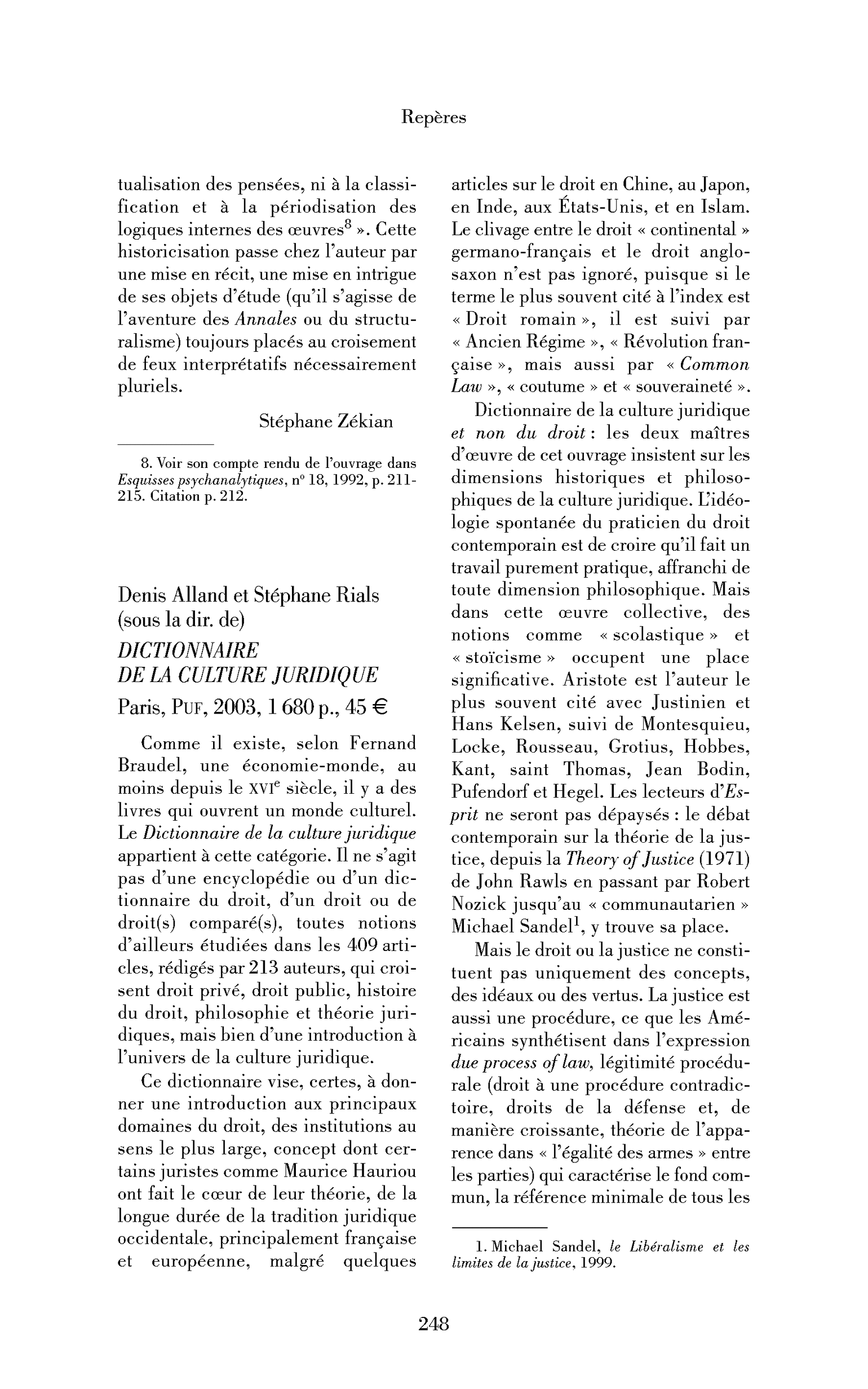 Denis Alland et Stéphane Rials (sous la dir. de): Dictionnaire de la culture juridique