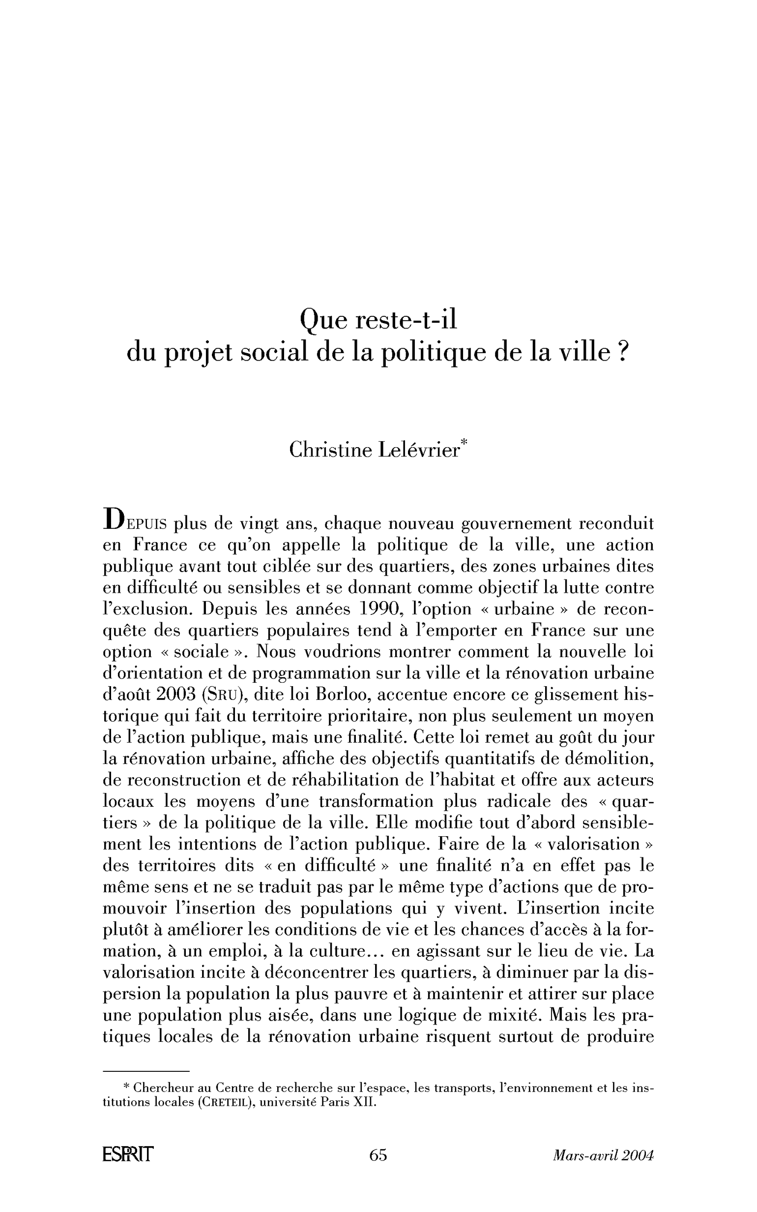 Que reste-t-il du projet social de la politique de la ville?