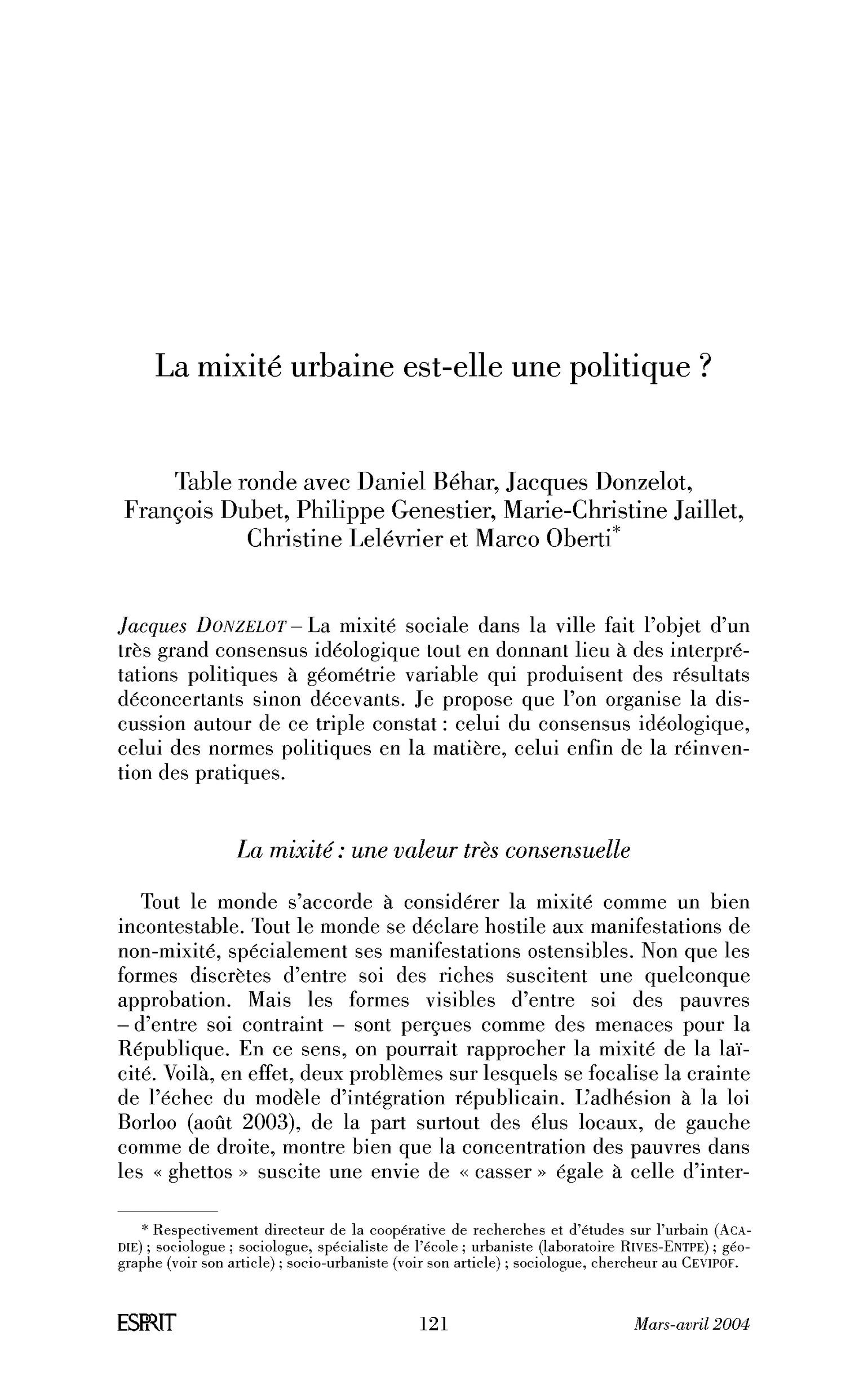 La mixité urbaine est-elle une politique ?
