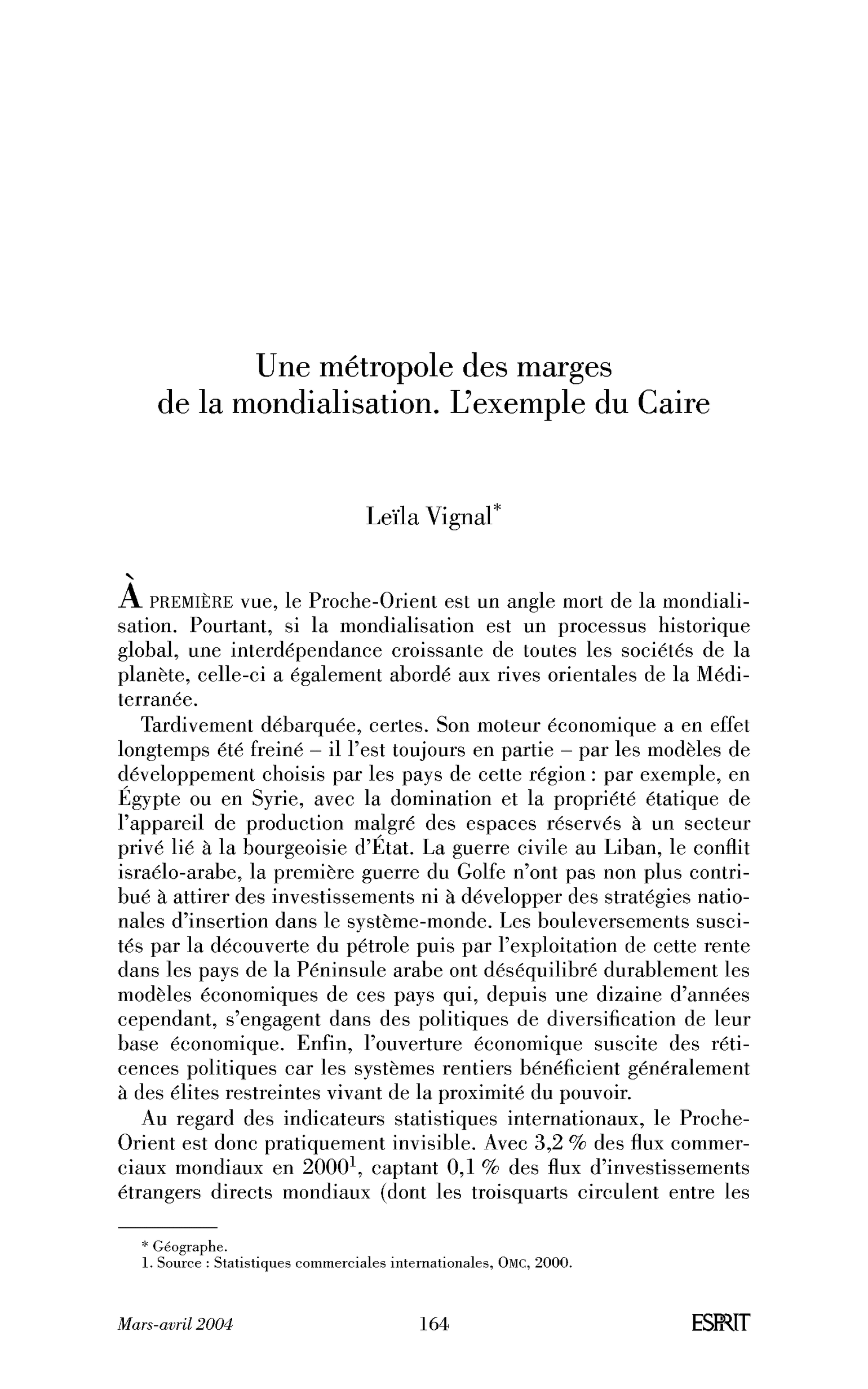 Une métropole des marges de la mondialisation. L’exemple du Caire