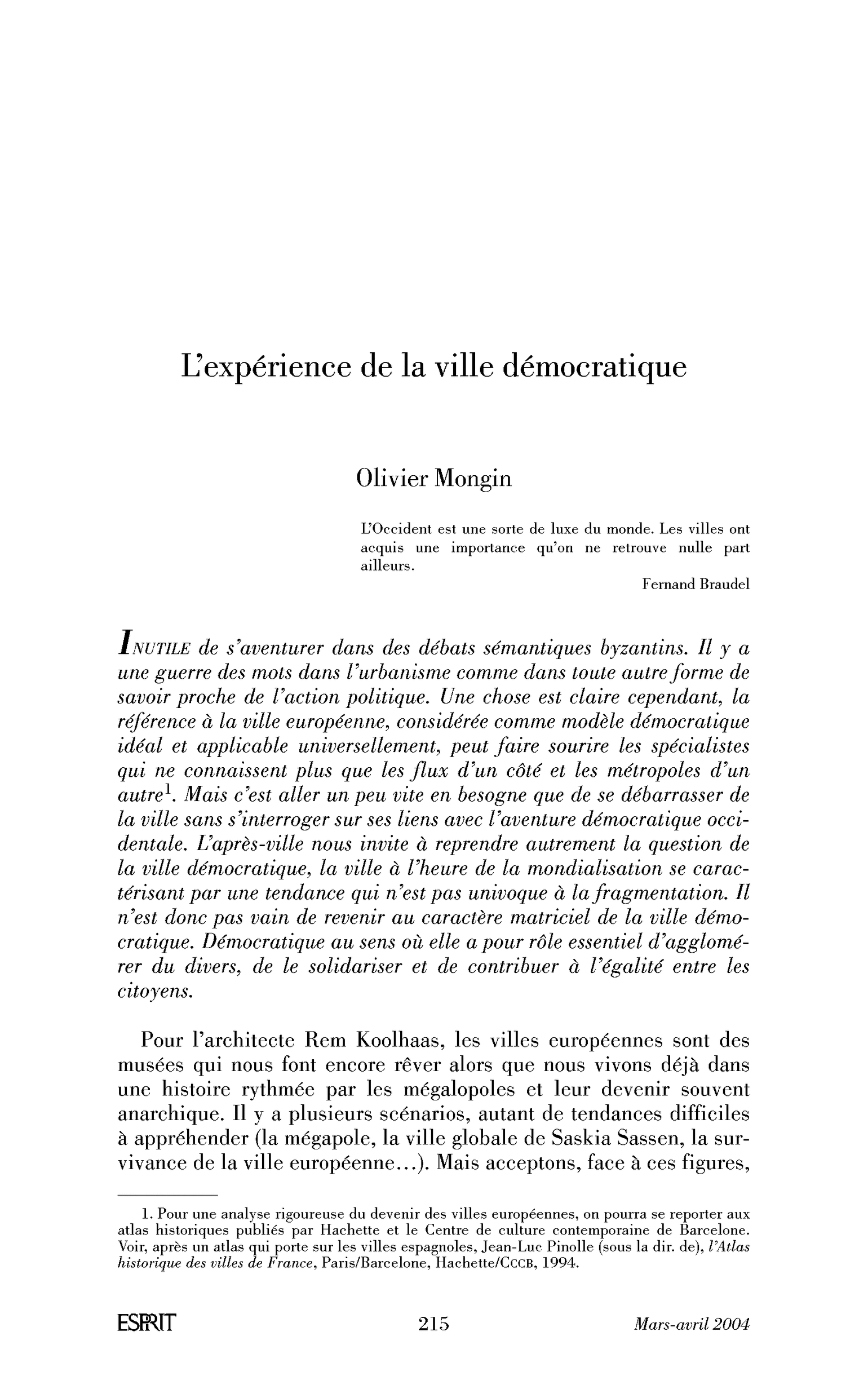 L’expérience de la ville démocratique