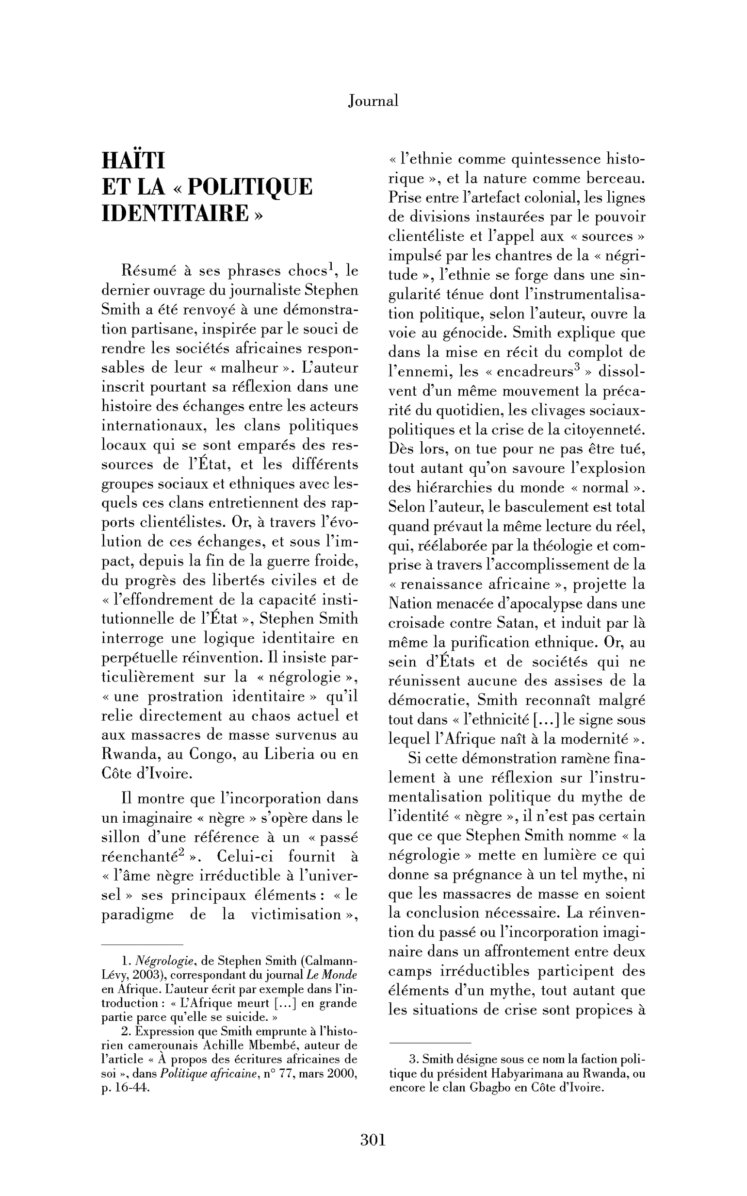 Haïti et la « politique identitaire »
