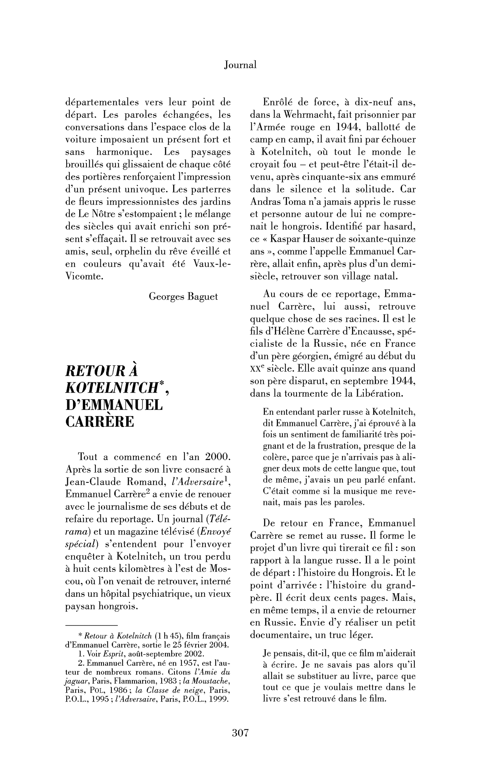 Retour à Kotelnitch, d’Emmanuel Carrère