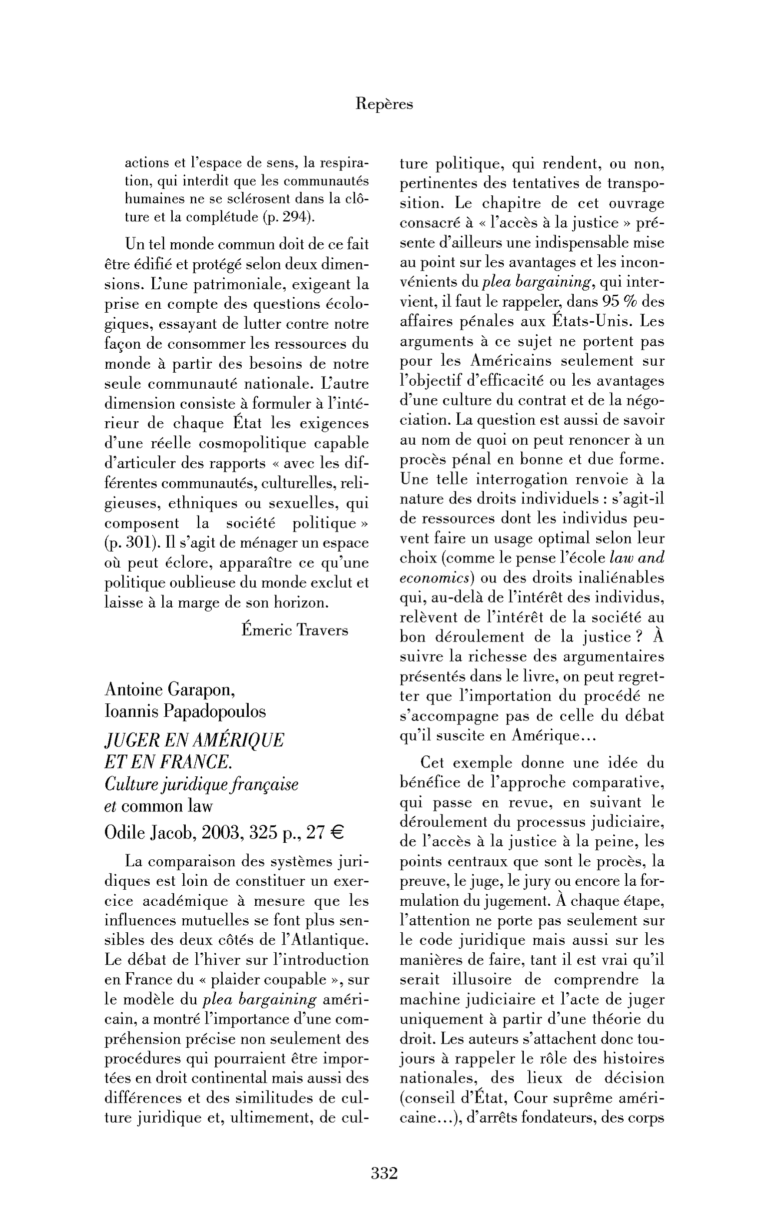 Antoine Garapon, Ioannis Papadopoulos: Juger en Amérique et en France. Culture juridique française et common law