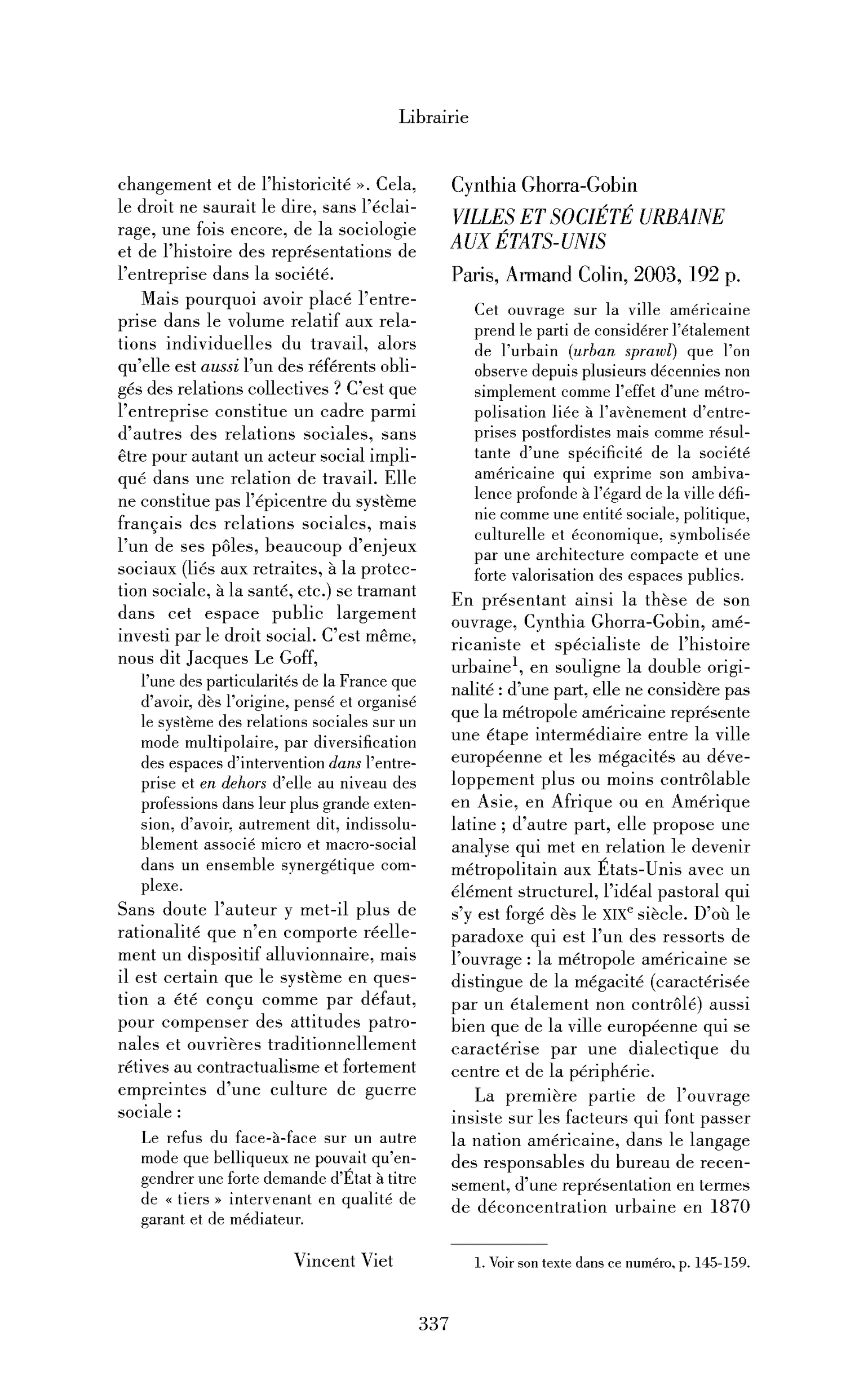Cynthia Ghorra-Gobin: Villes et société urbaine aux États-Unis