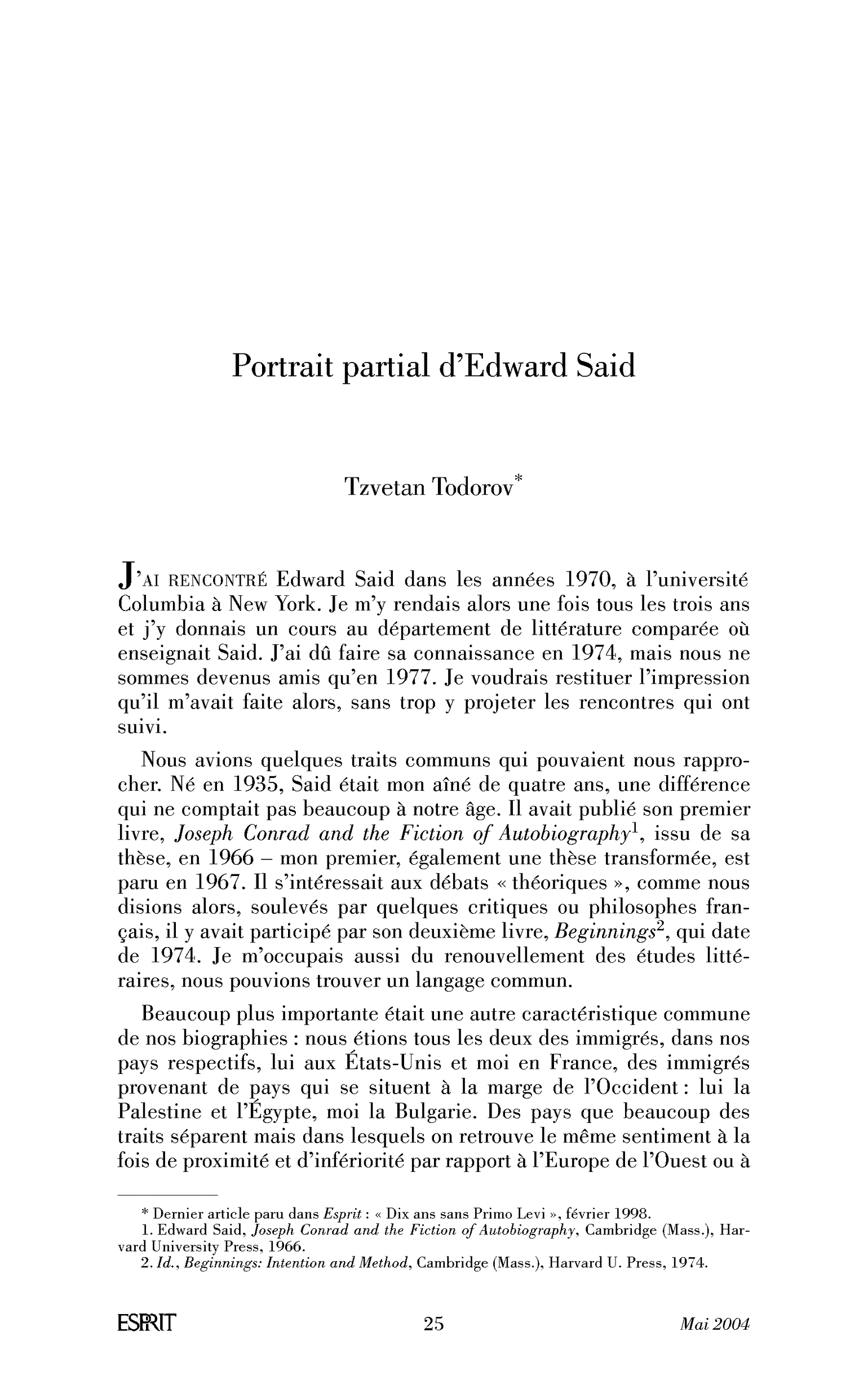 Portrait partial d’Edward Said