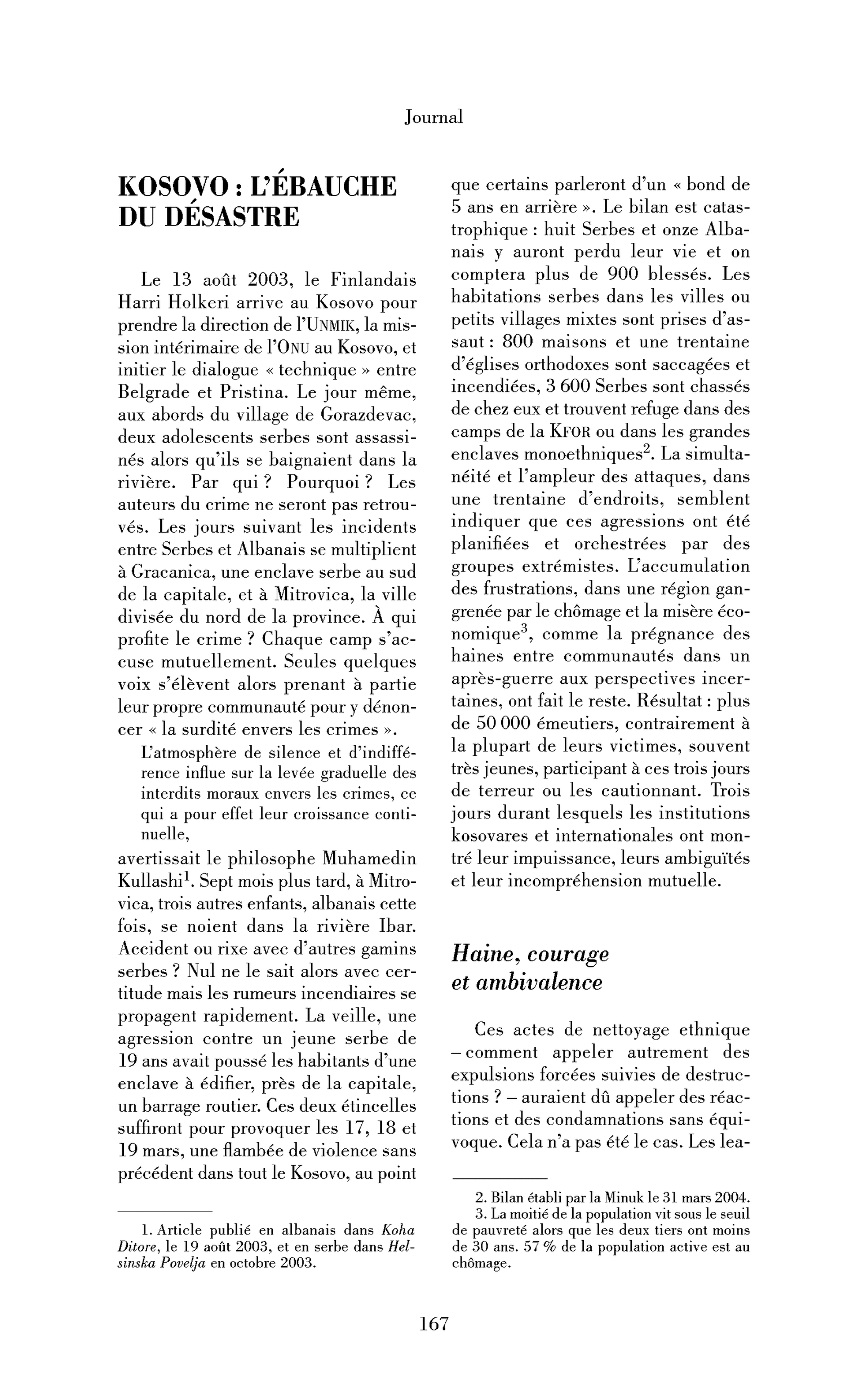 Kosovo: l’ébauche du désastre