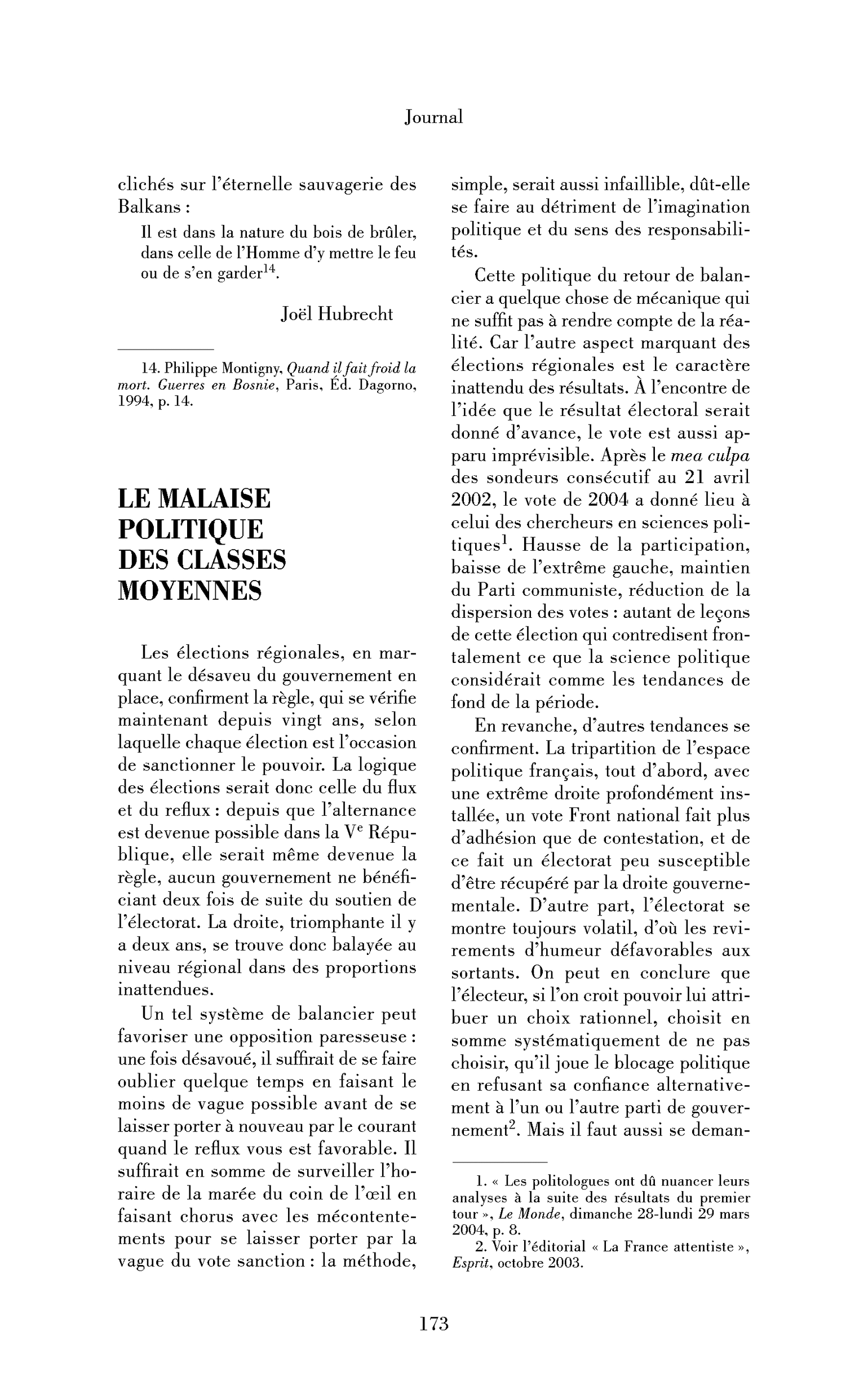 Le malaise politique des classes moyennes