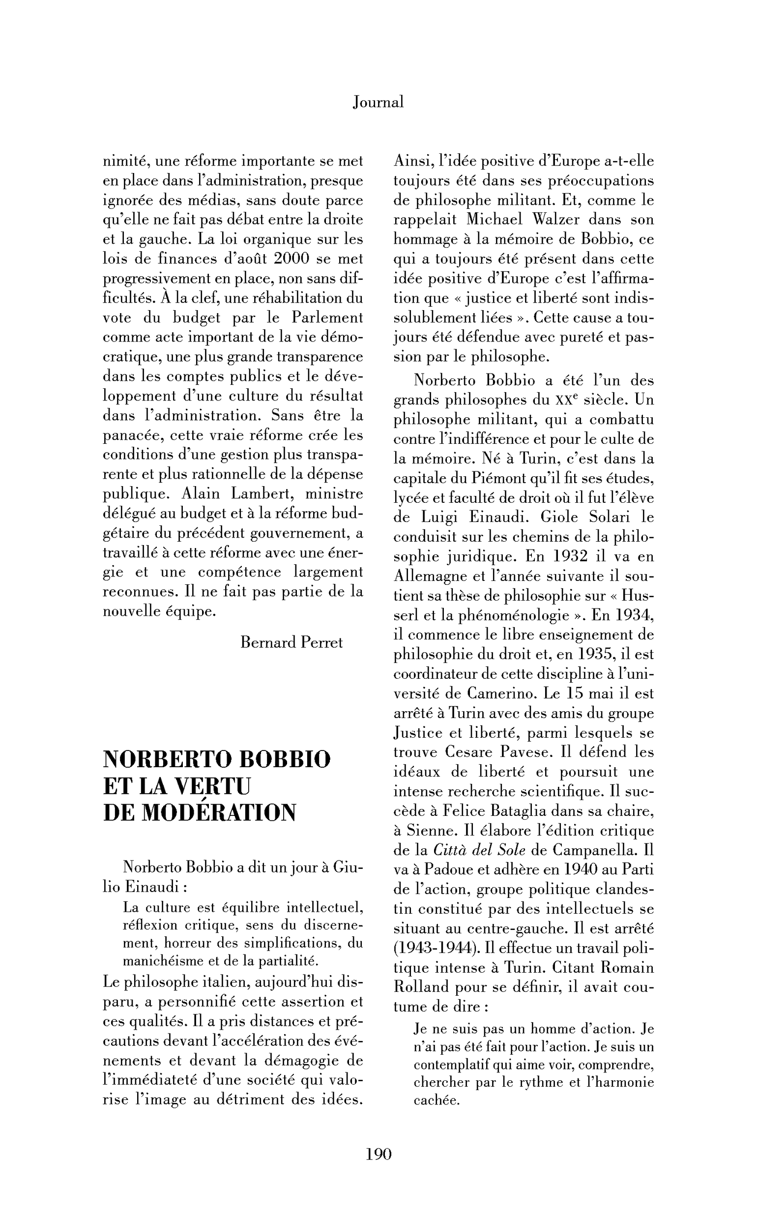Norberto Bobbio et la vertu de modération