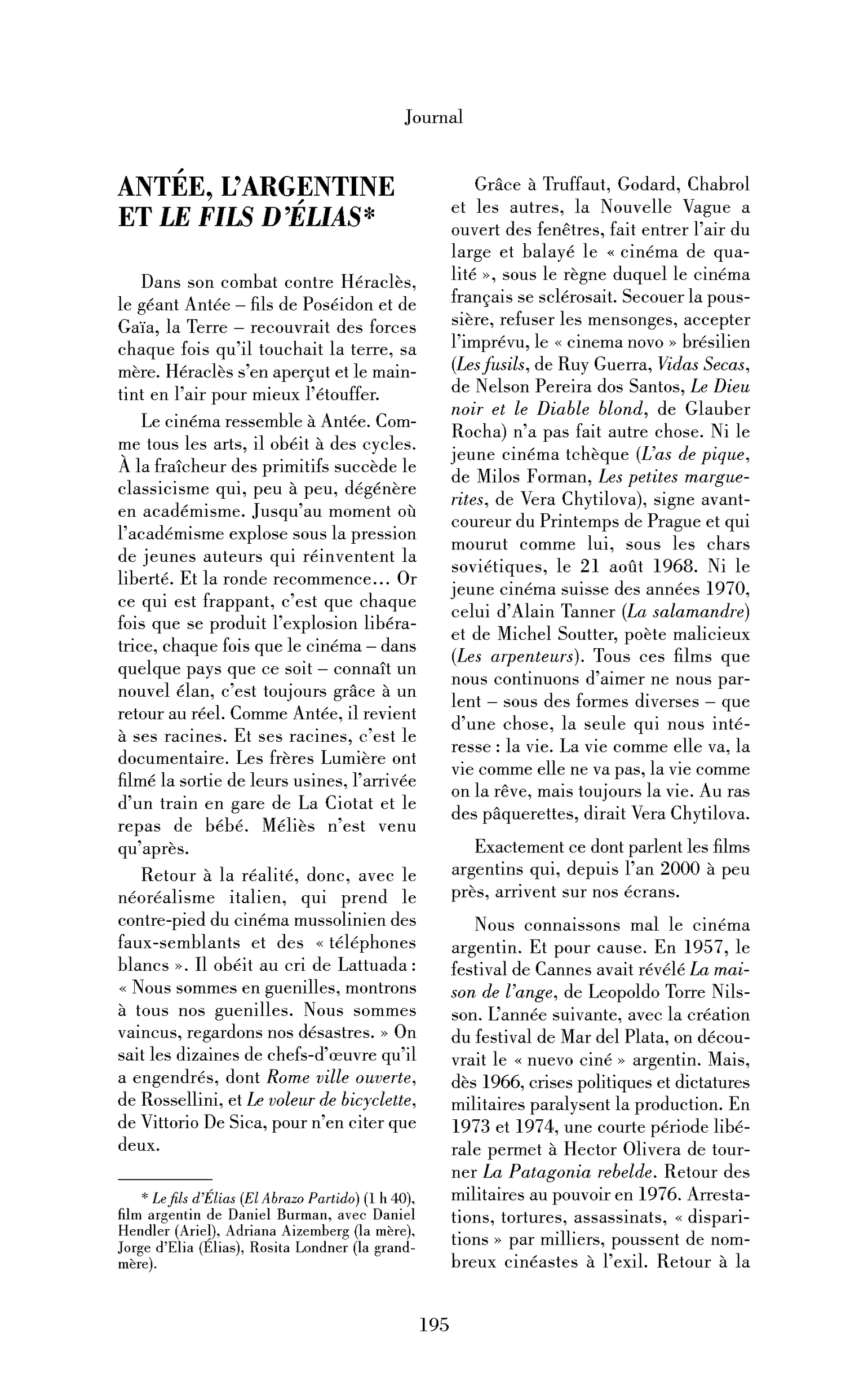 Antée, l’Argentine et le Fils d’Élias