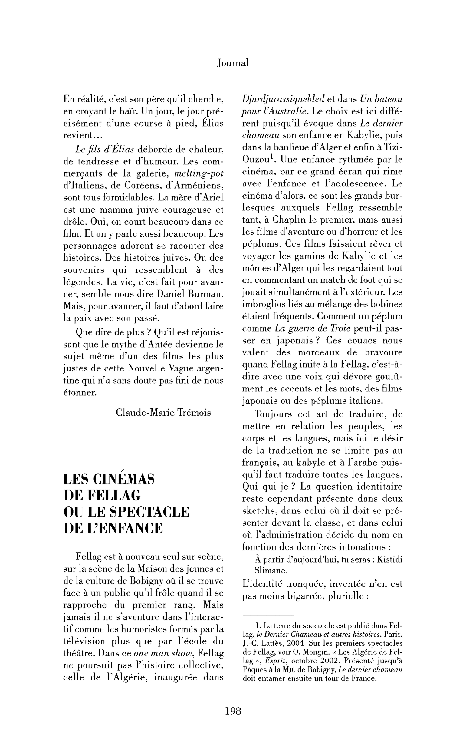 Les cinémas de Fellag ou le spectacle de l’enfance