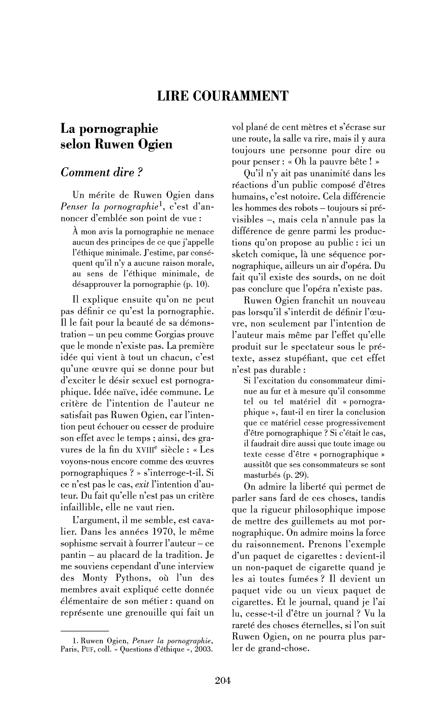 La pornographie selon Ruwen Ogien