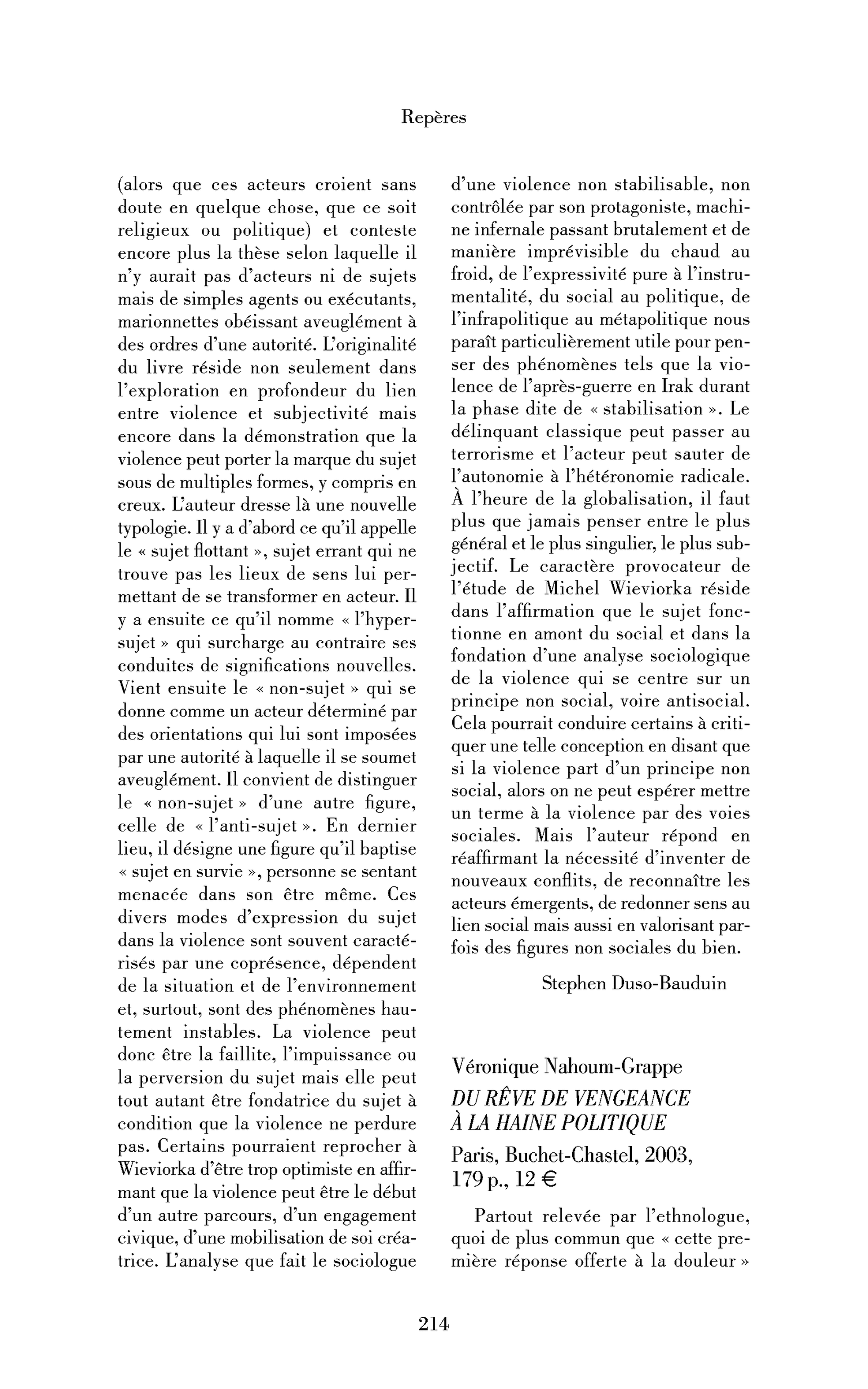 Du rêve de vengeance à la haine politique de Véronique Nahoum-Grappe