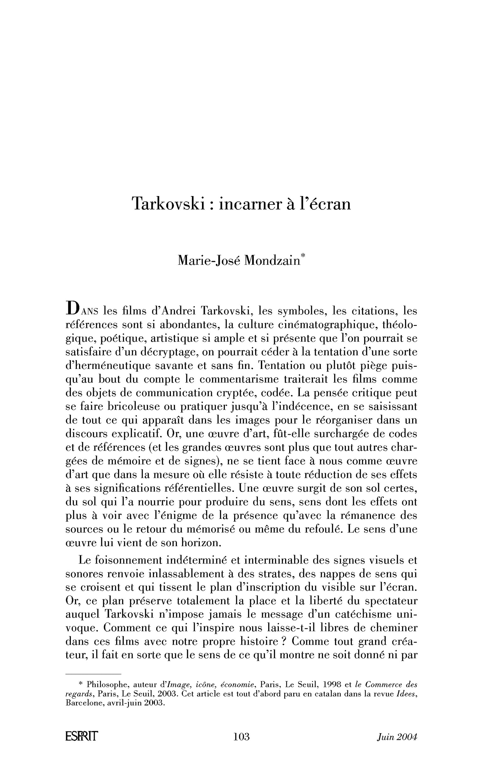 Tarkovski: incarner à l’écran