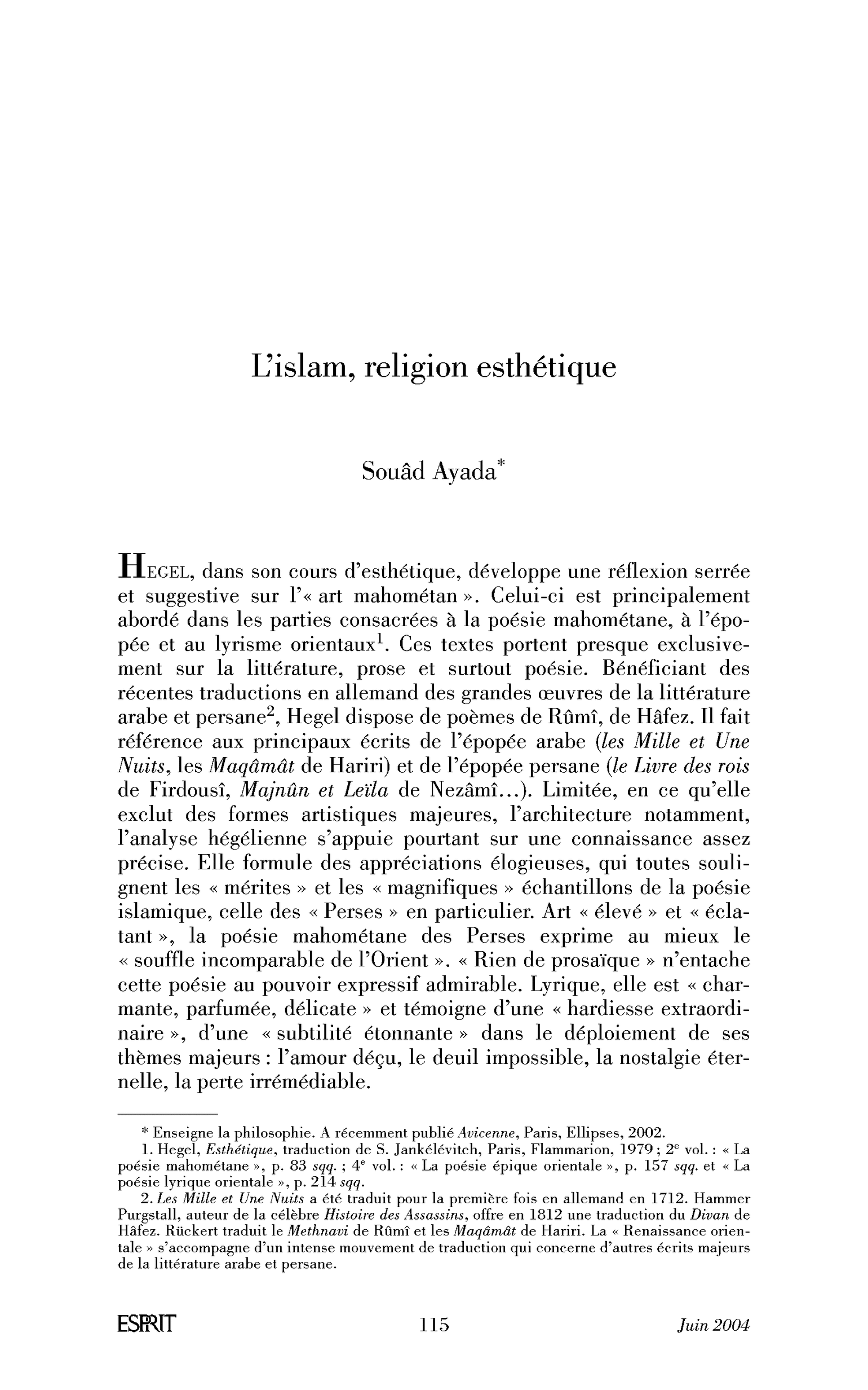 L’islam, religion esthétique