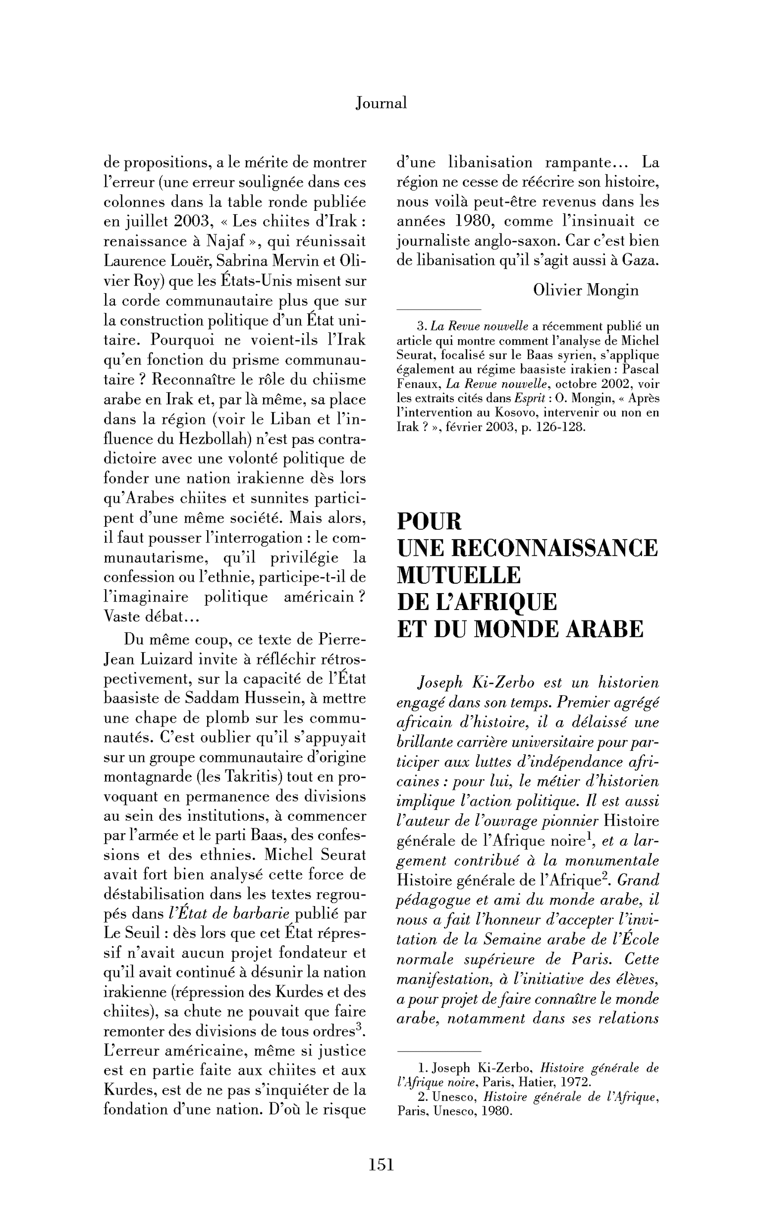 Pour une reconnaissance mutuelle de l’Afrique et du monde arabe. Sur une conférence de Joseph Ki-Zerbo