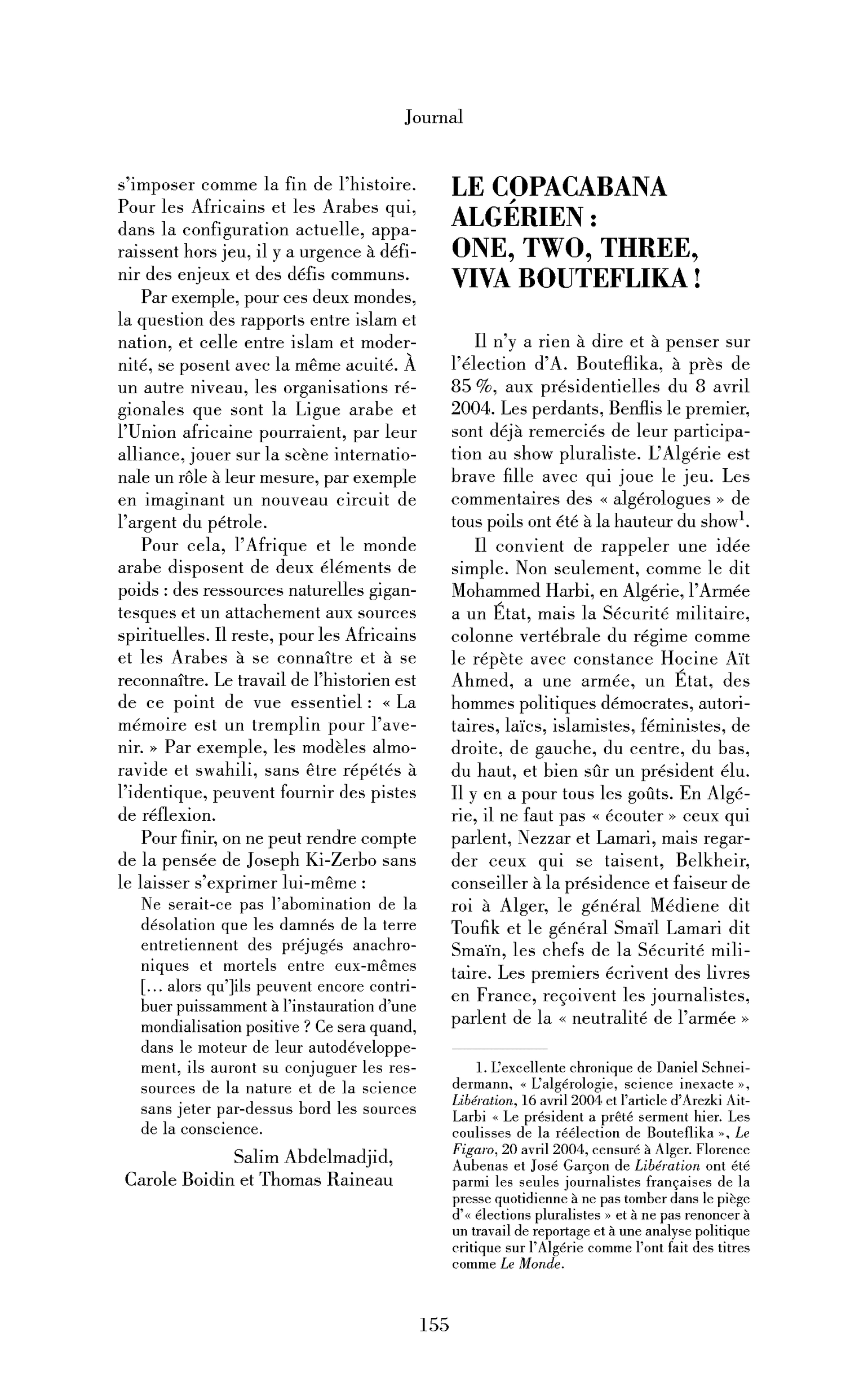 Le Copacabana algérien: one, two, three, viva Bouteflika!