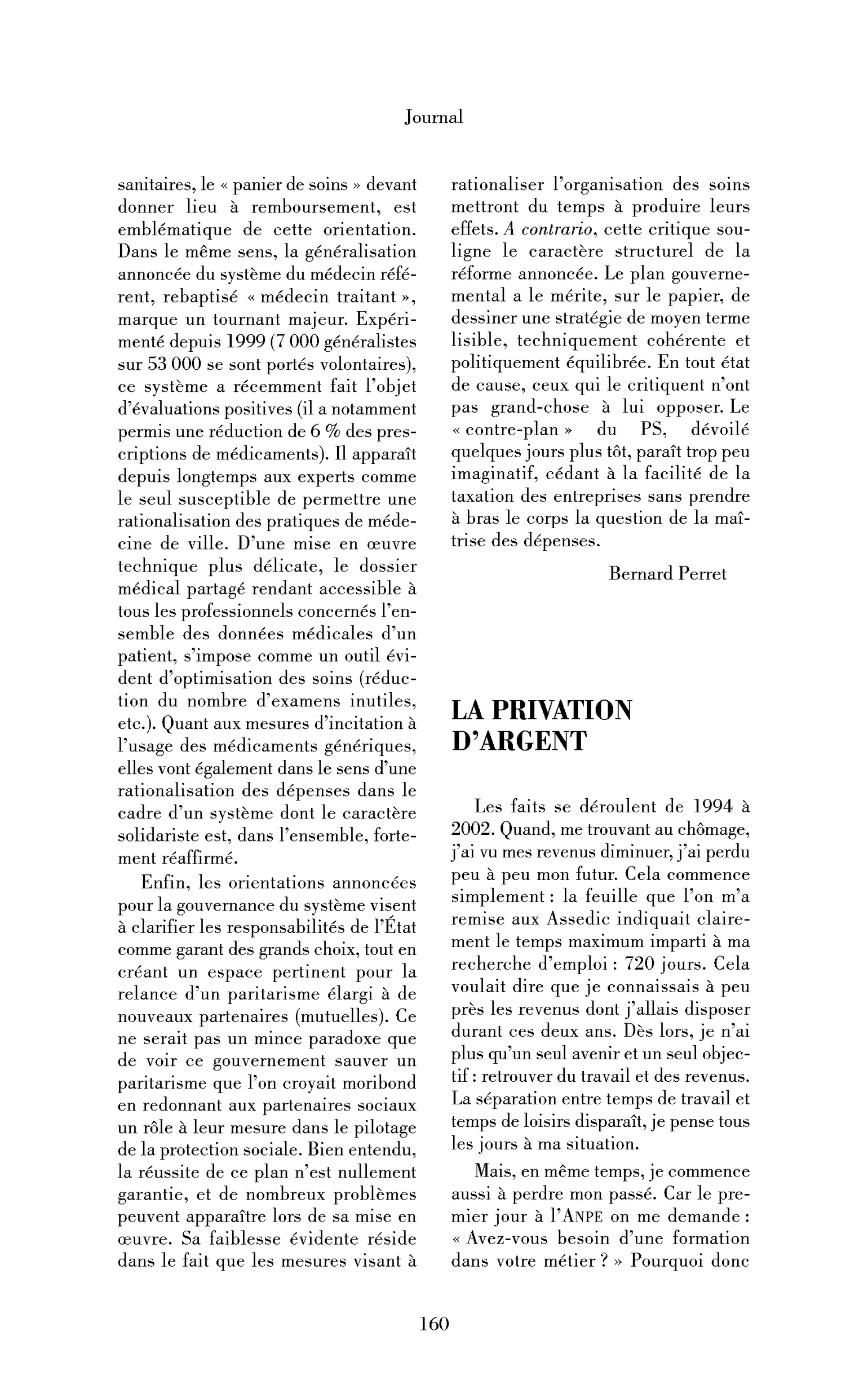 La privation d’argent