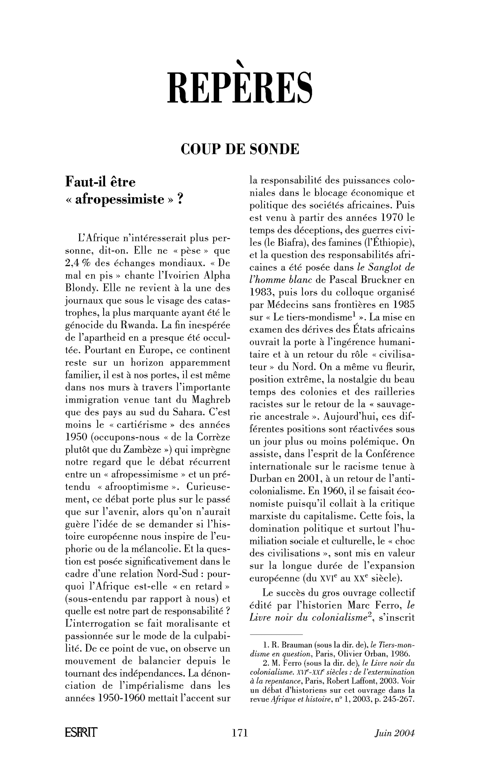 Faut-il être « afropessimiste »?