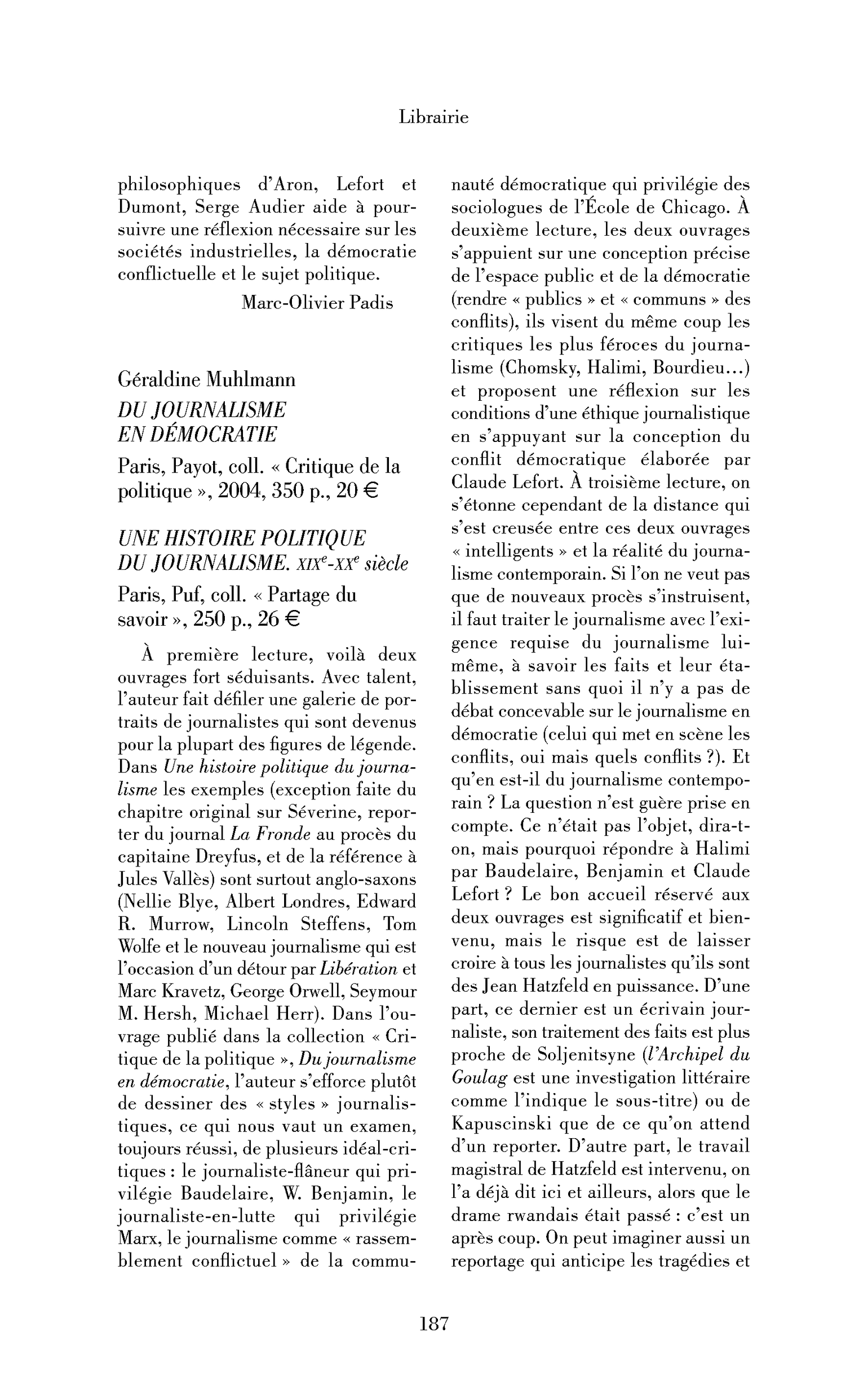 Géraldine Muhlmann: Du journalisme en démocratie