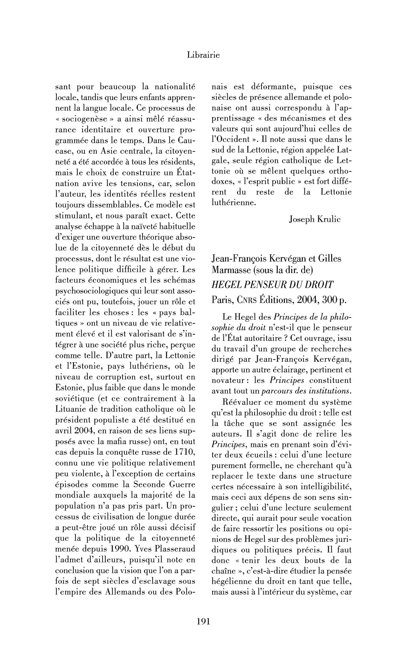 Hegel penseur du droit