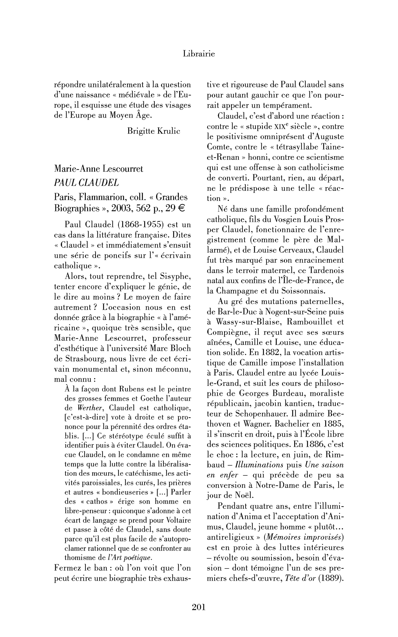 Marie-Anne Lescourret: Paul Claudel