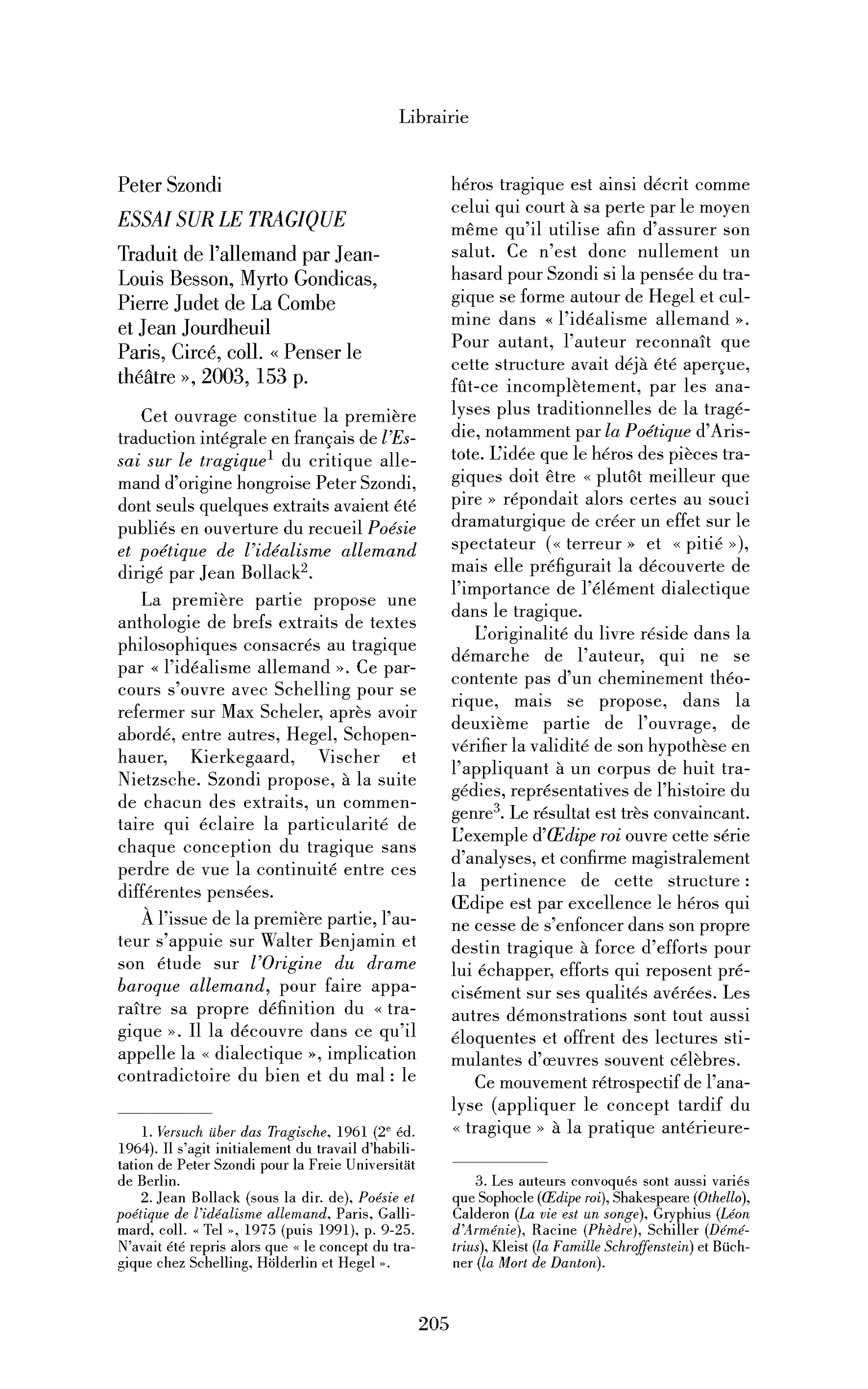 Peter Szondi: Essai sur le tragique