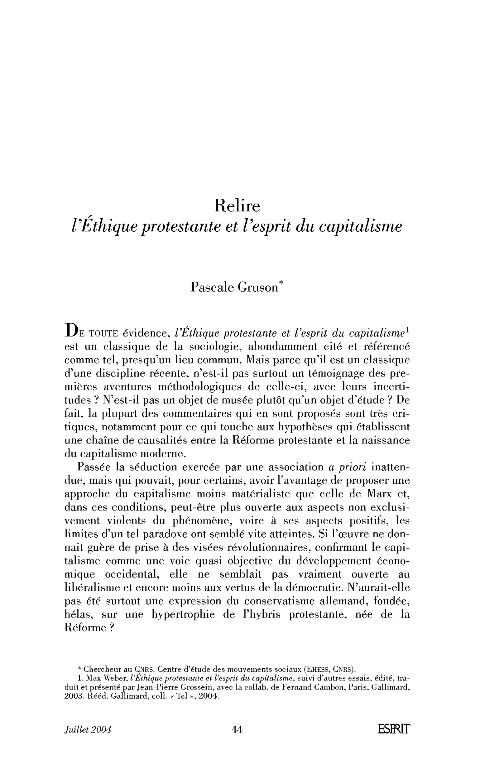 Relire l’Éthique protestante et l’esprit du capitalisme