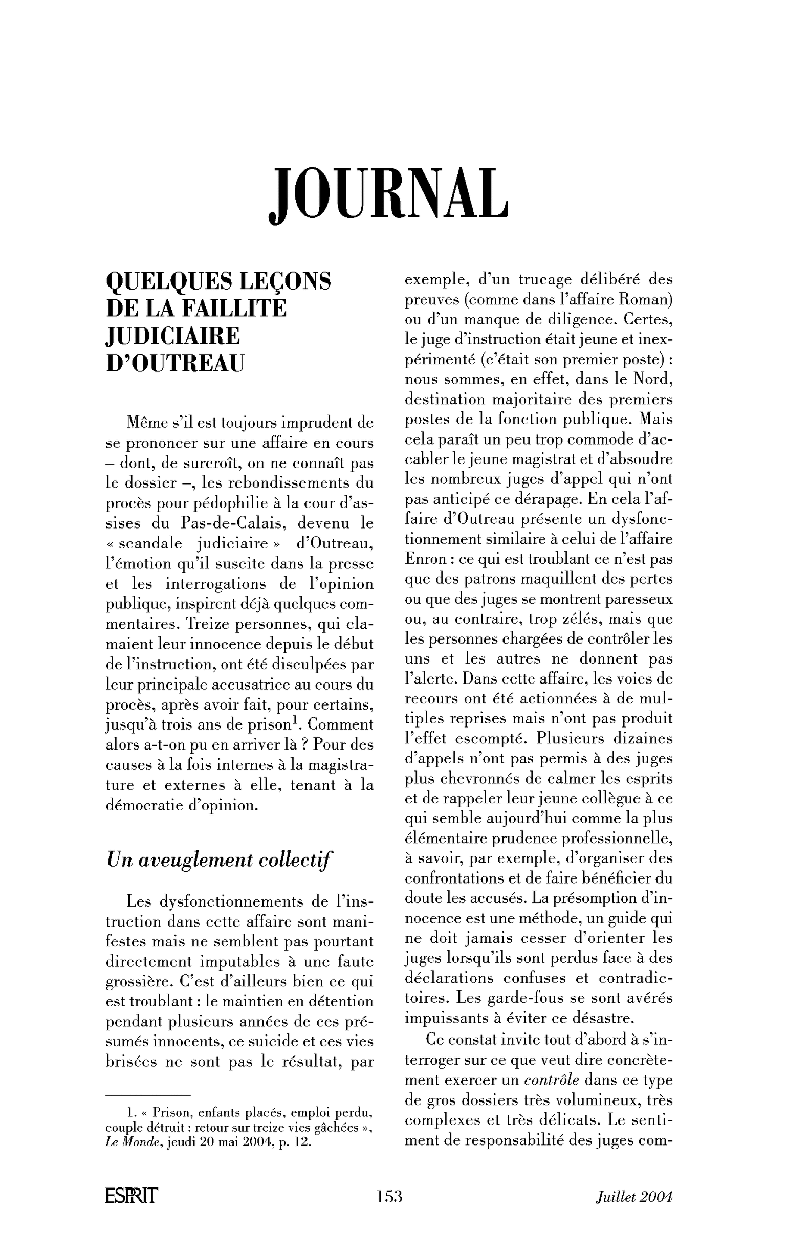 Quelques leçons de la faillite judiciaire d’Outreau