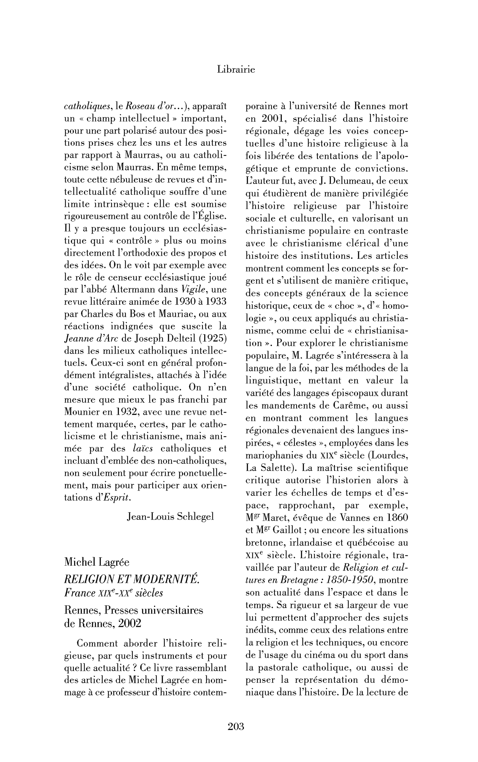Michel Lagrée: Religion et modernité. France XIXe-XXe siècles