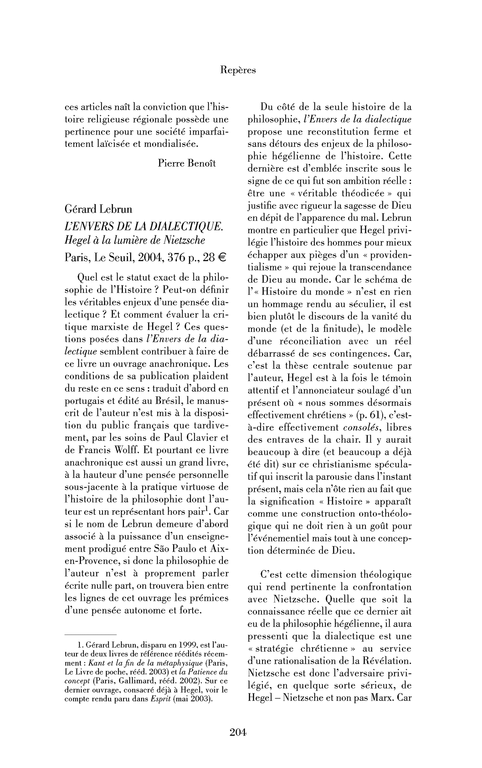 Lebrun Gérard: l’Envers de la dialectique. Hegel à la lumière de Nietzsche