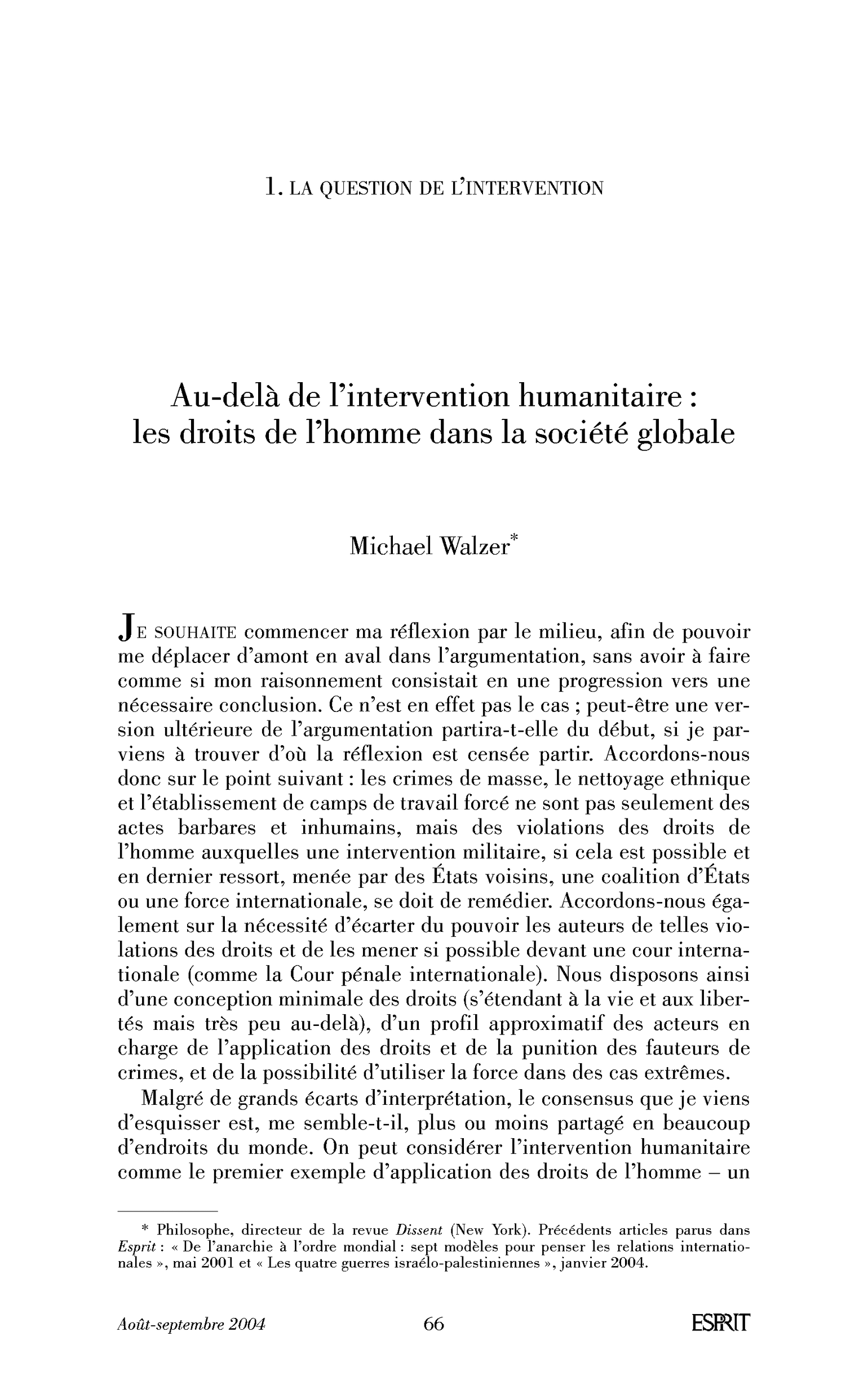 Au-delà de l’intervention humanitaire: les droits de l’homme dans la société globale