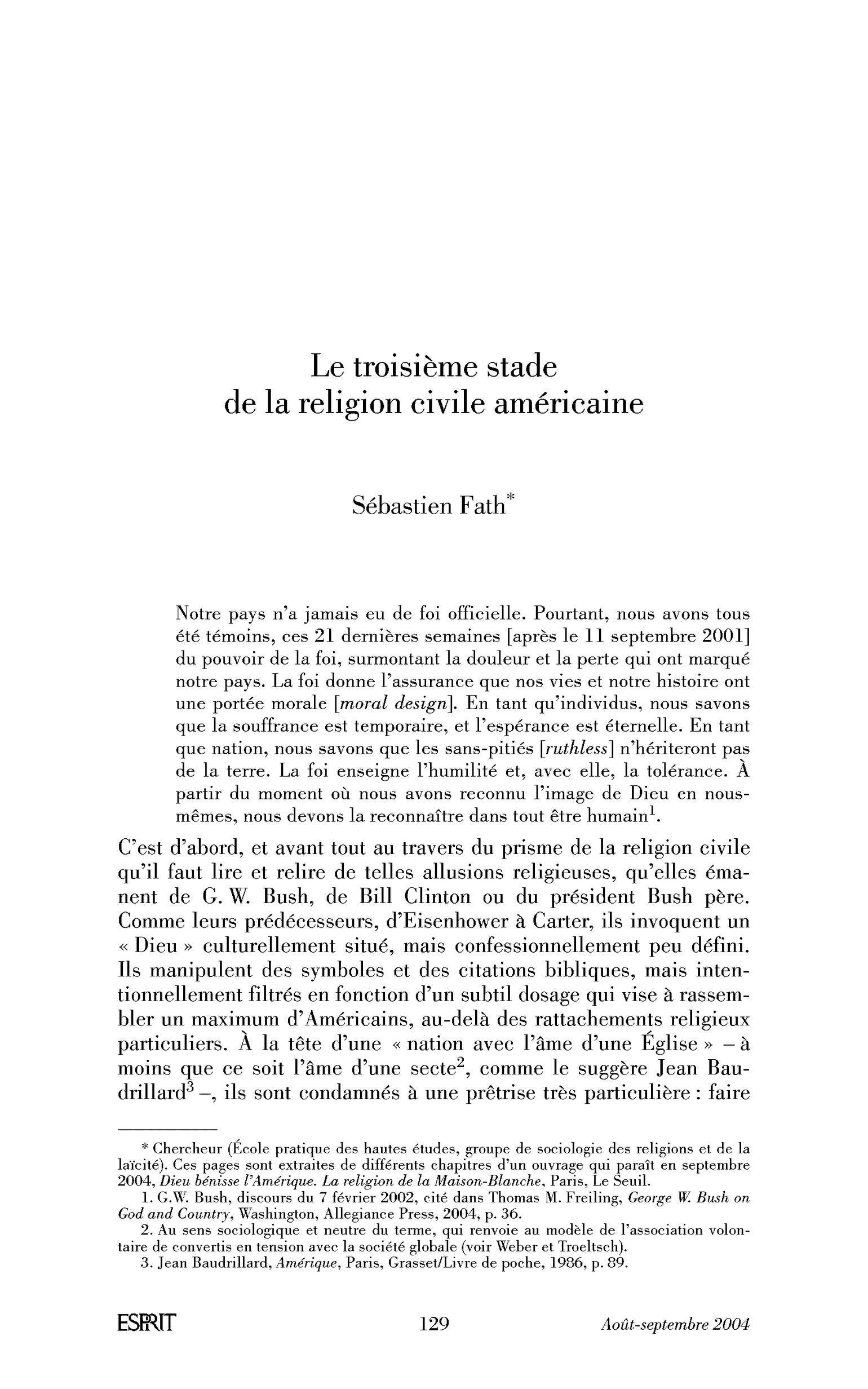 Le troisième stade de la religion civile américaine