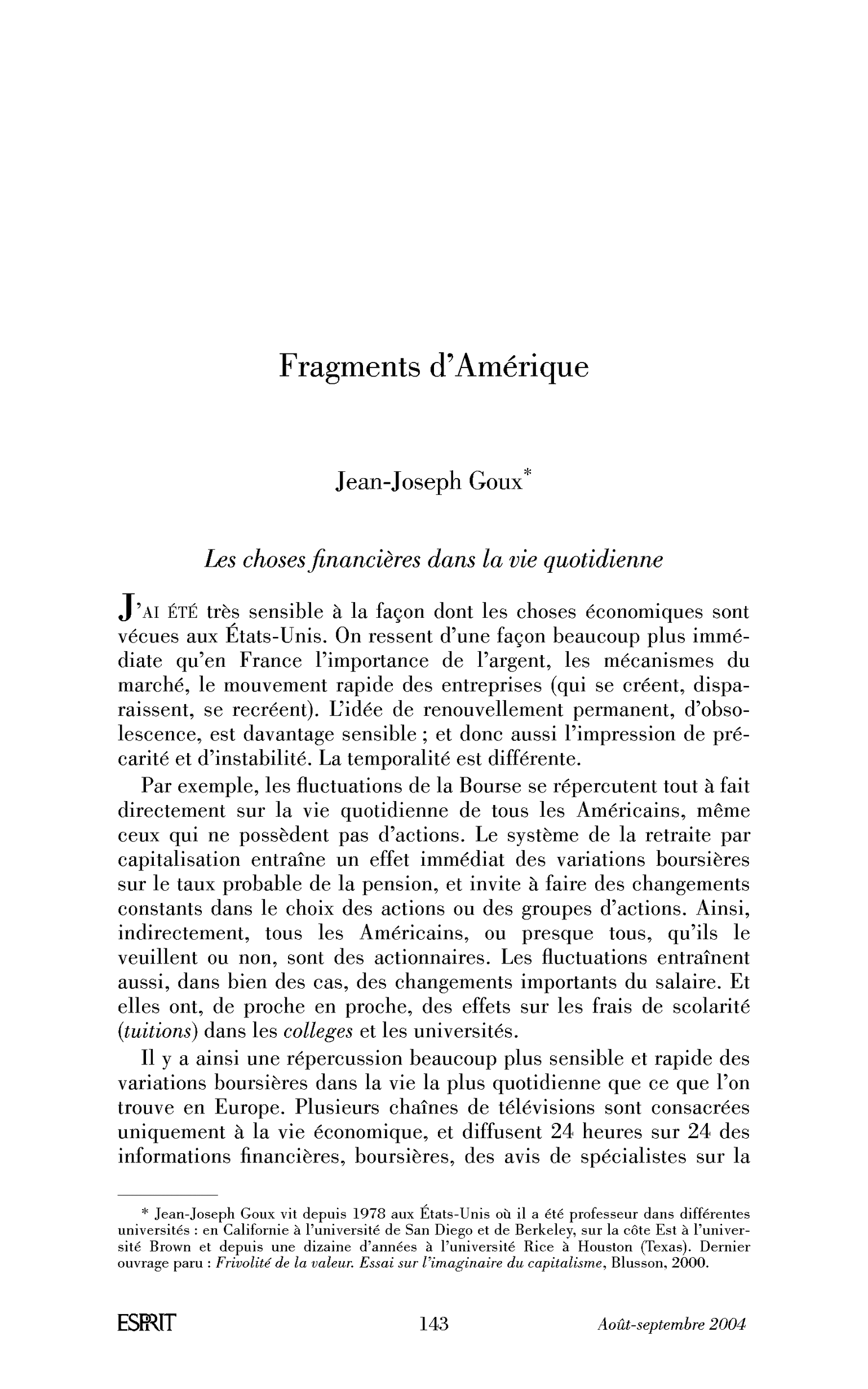 Fragments d’Amérique