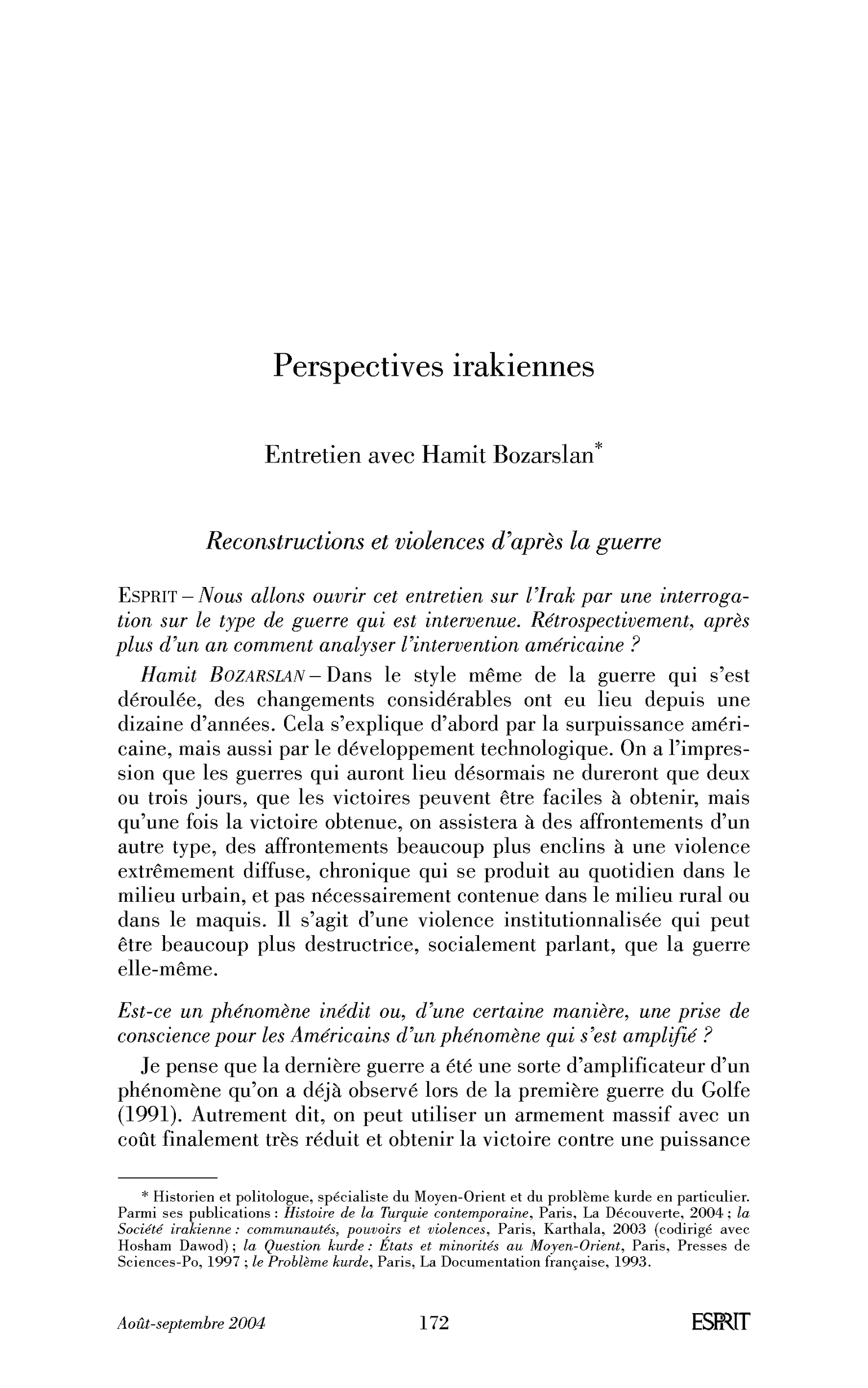 Perspectives irakiennes. (Entretien)