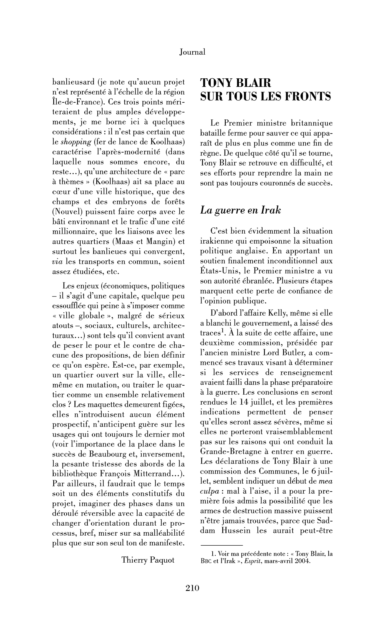 Tony Blair sur tous les fronts