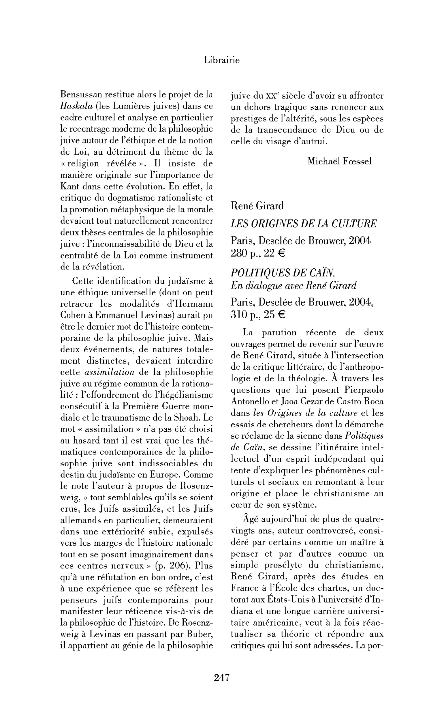 René Girard: les Origines de la culture