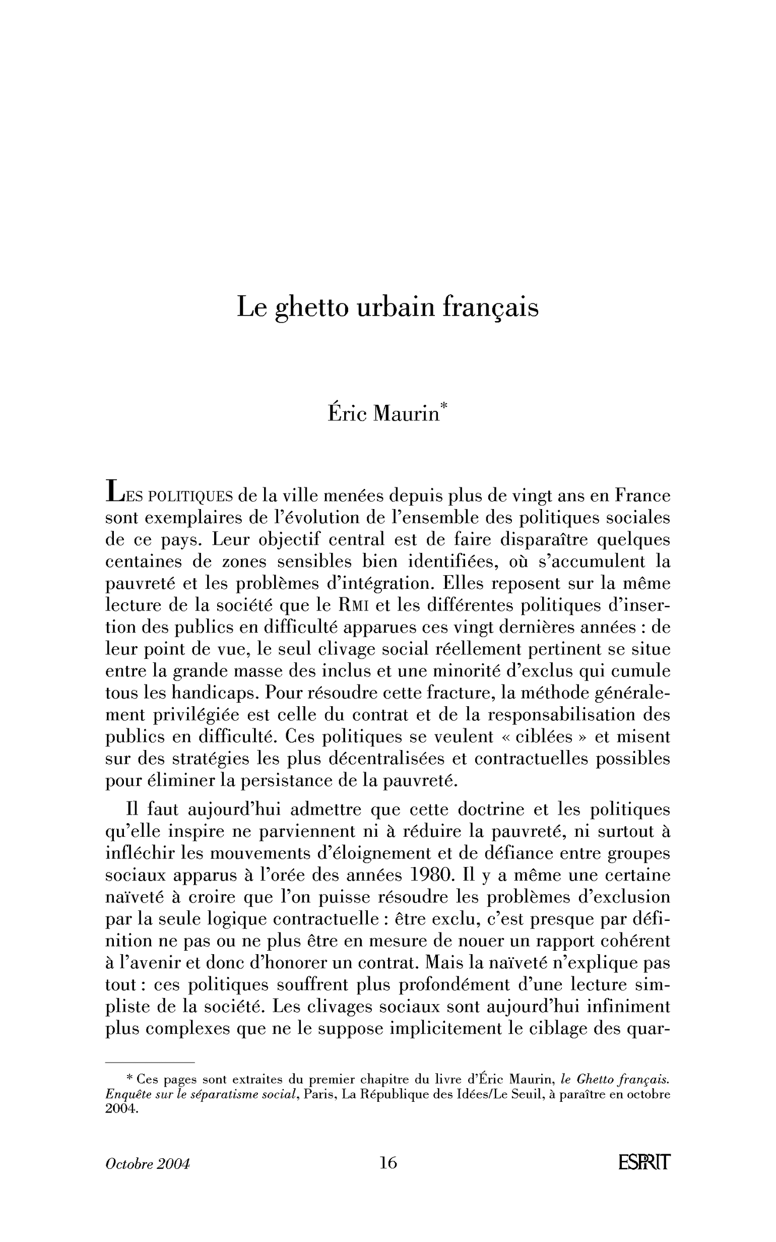 Le ghetto urbain français