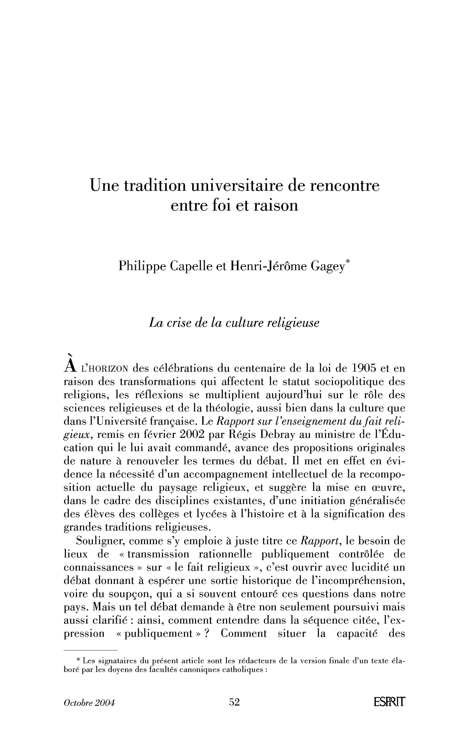 Une tradition universitaire de rencontre entre foi et raison