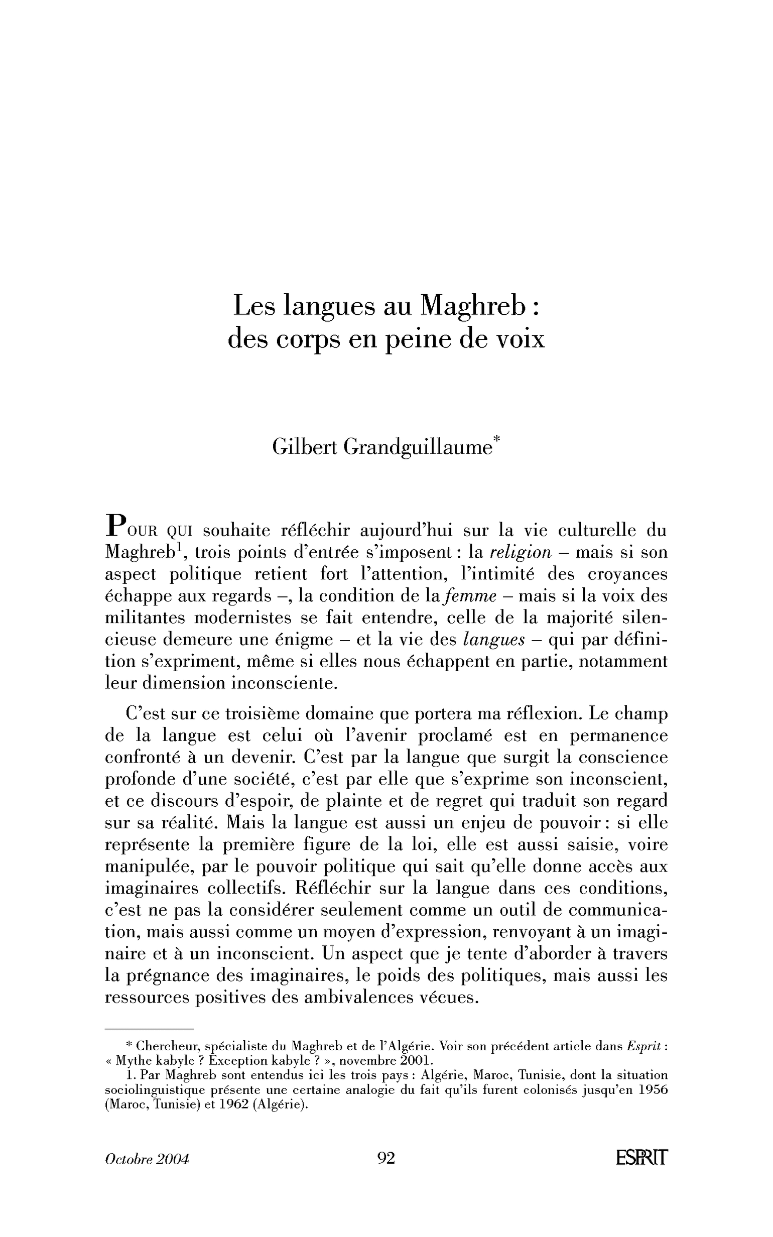 Les langues au Maghreb : des corps en peine de voix