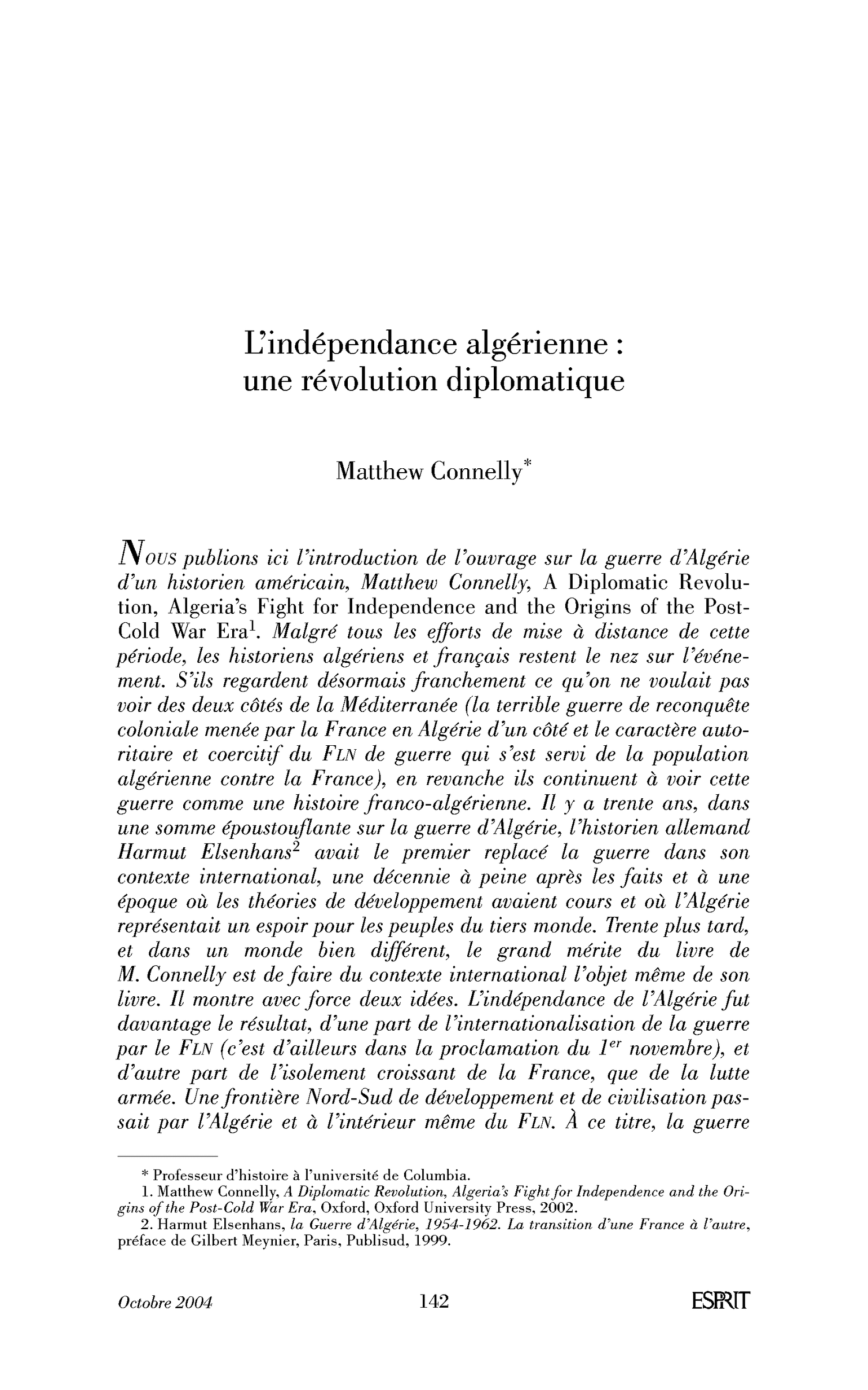 L’indépendance algérienne : une révolution diplomatique