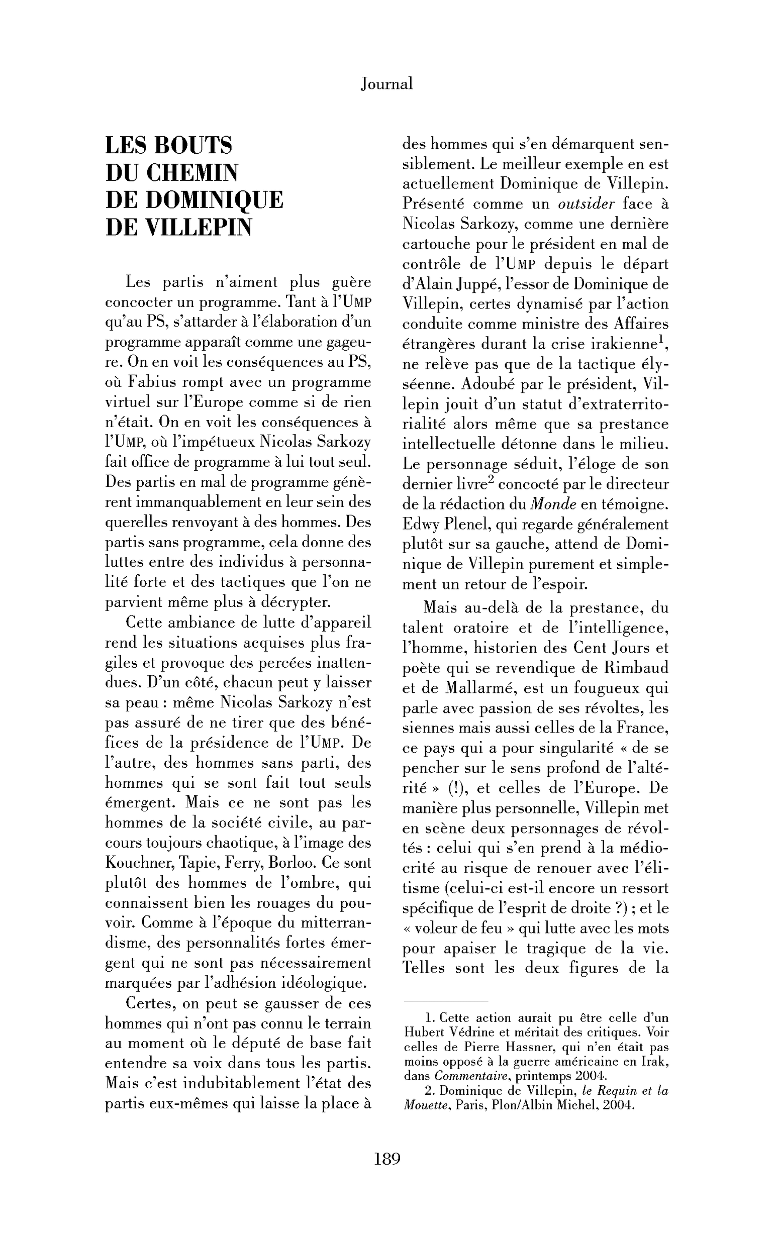 Les bouts de chemin de Dominique de Villepin