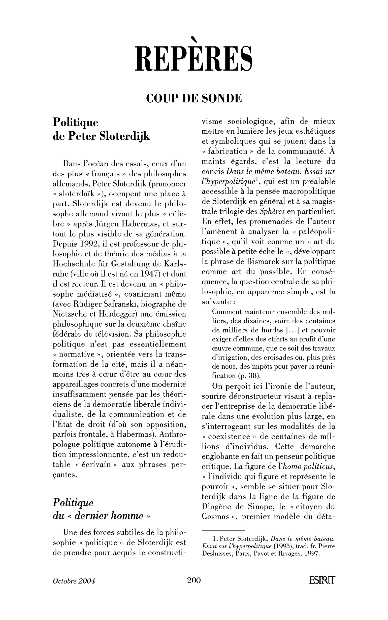 Politique de Peter Sloterdijk