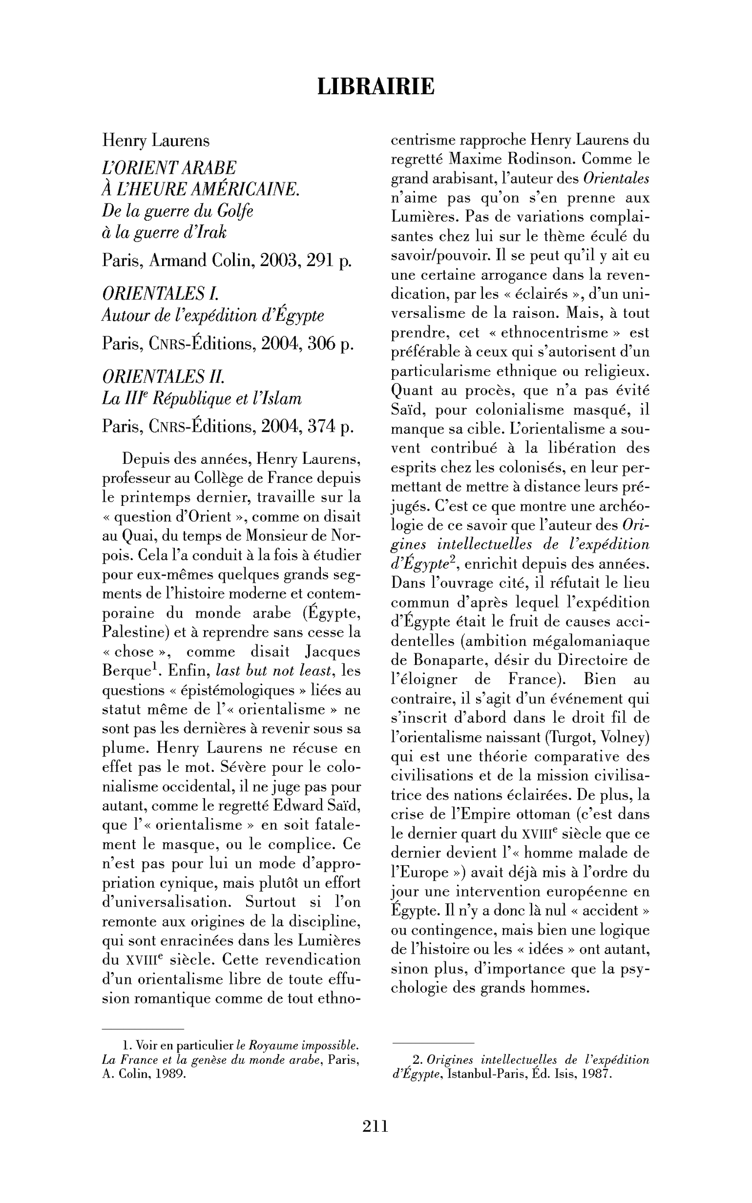 Henry Laurens : Orientales II.
