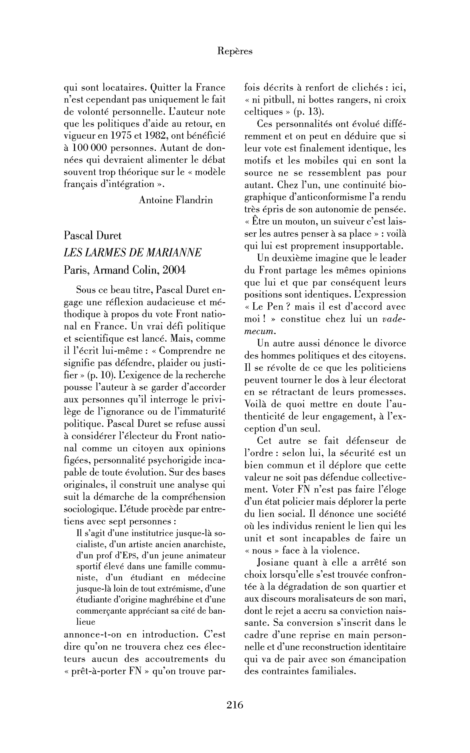 Duret Pascal : les Larmes de Marianne