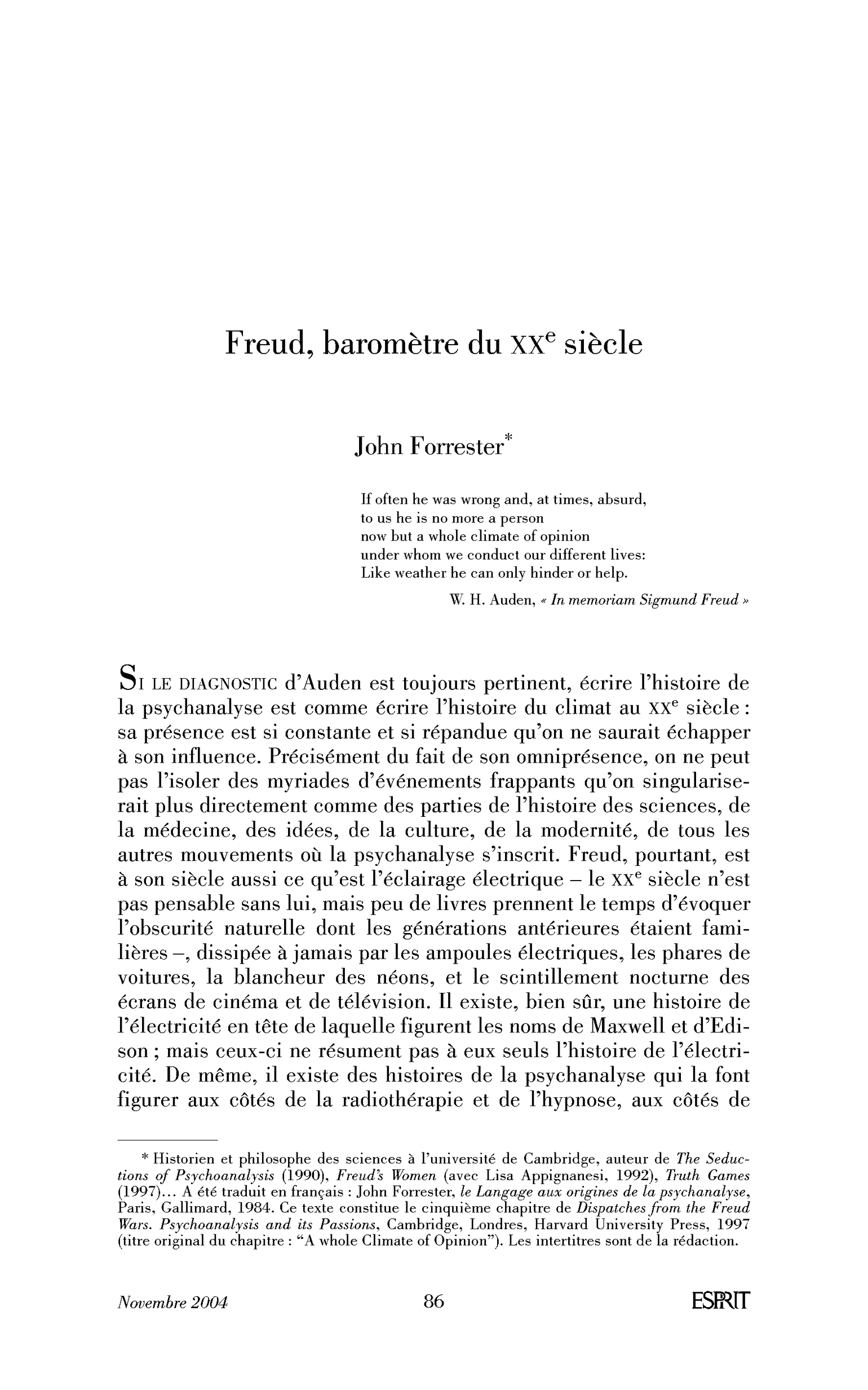 Freud, baromètre du XXe siècle