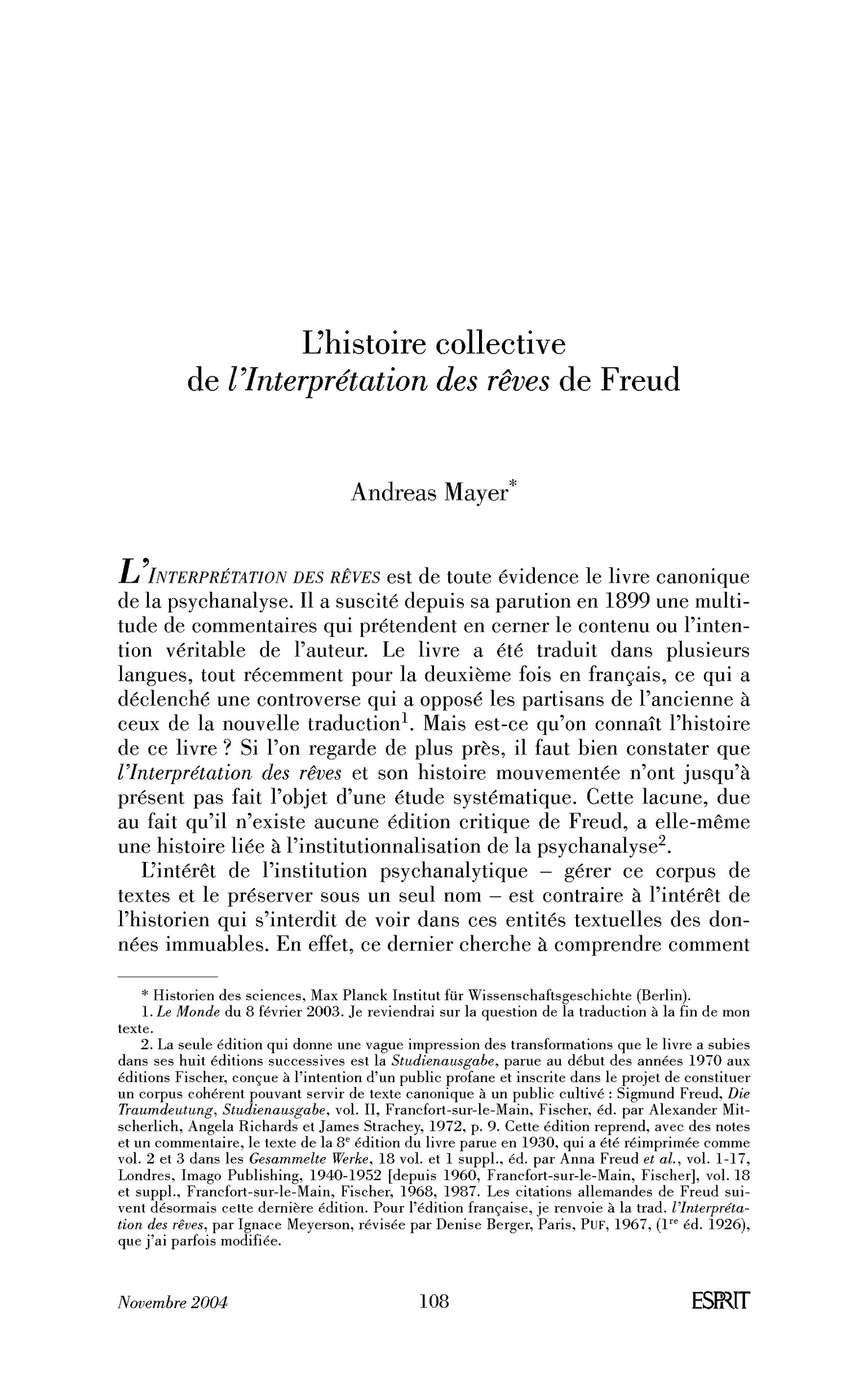 L’histoire collective de l’Interprétation des rêves de Freud