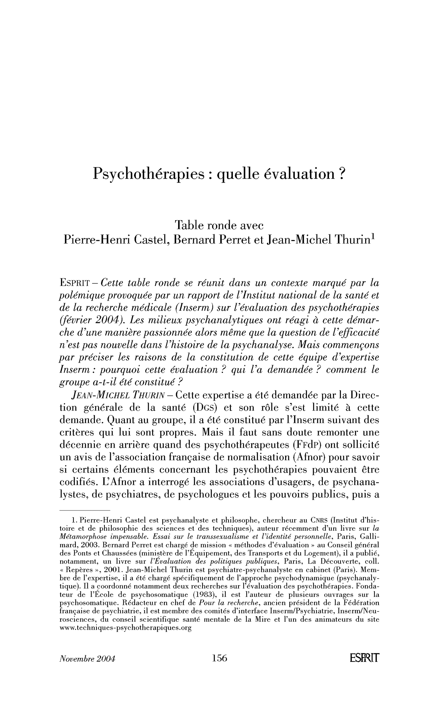 Psychothérapies: quelle évaluation? (Table ronde)